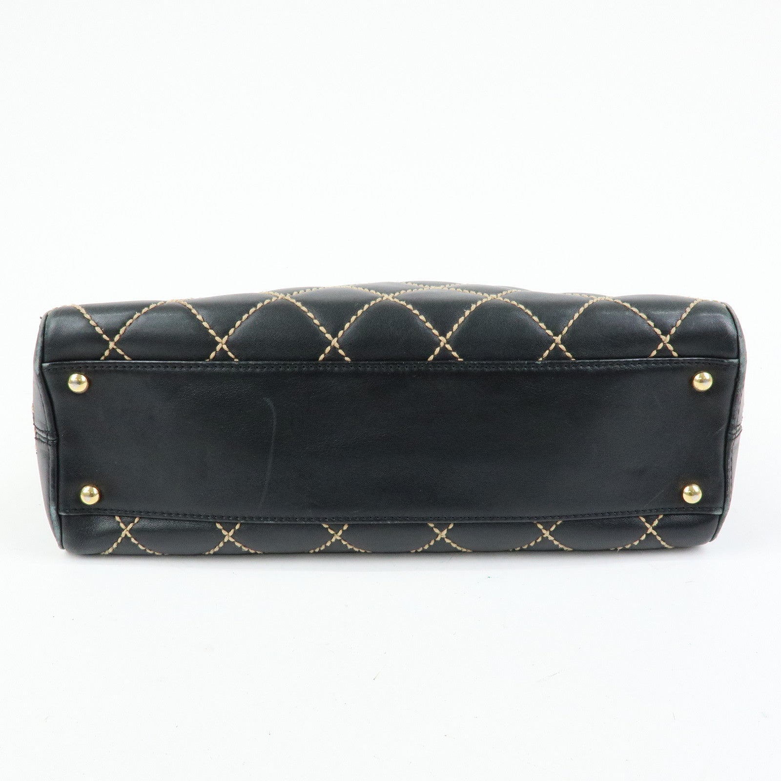 CHANEL Wild Stitch COCO Mark Calf Leather Boston Bag Black A18121