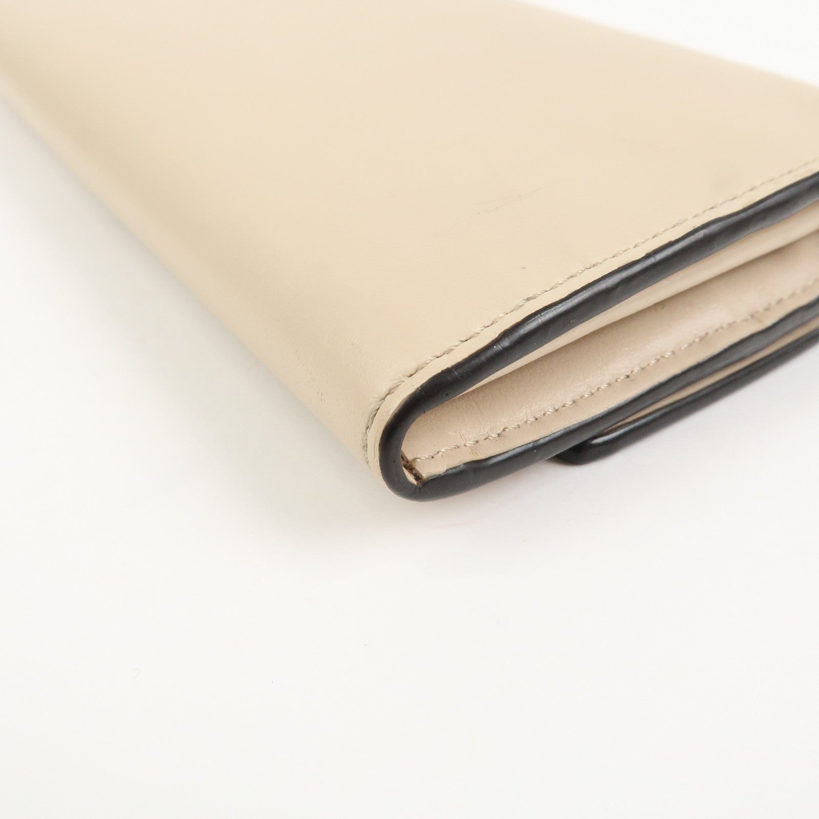 FENDI Logo Leather Flap Continental Long Wallet Beige 8M0251