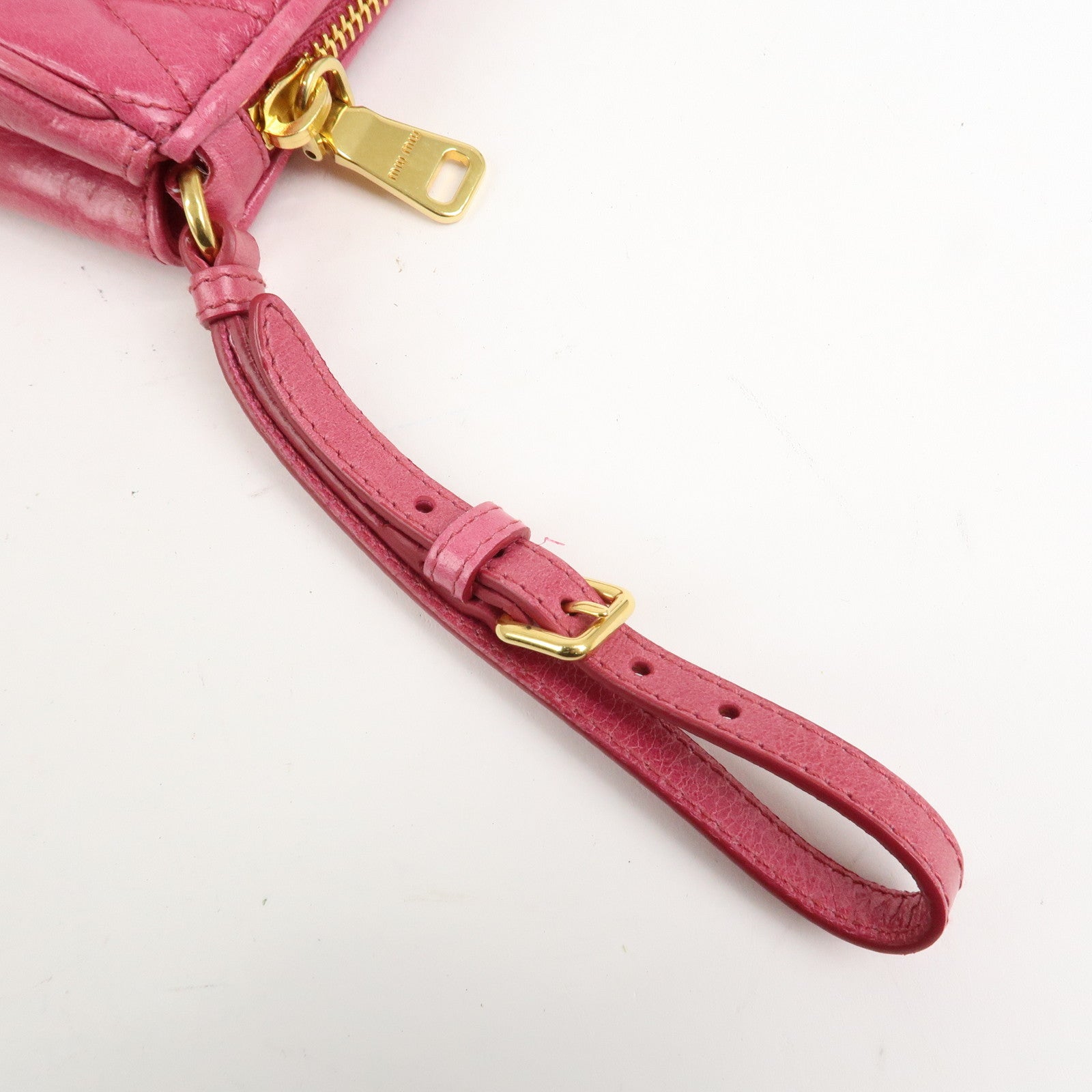 MIU MIU Logo Leather Clutch Bag Pouch Pink 5NE455
