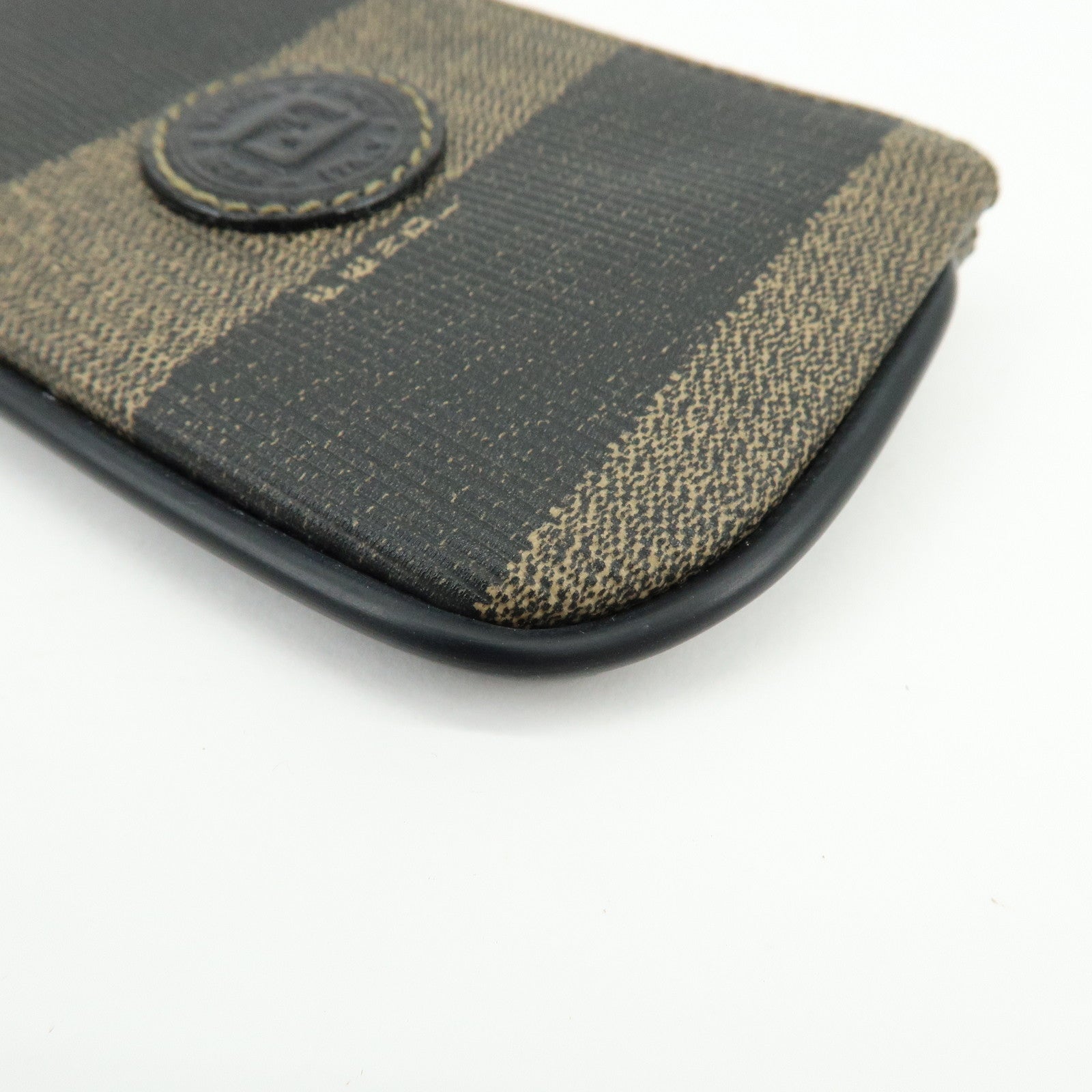 FENDI Pequin PVC Coated Canvas Coin Case Black Beige