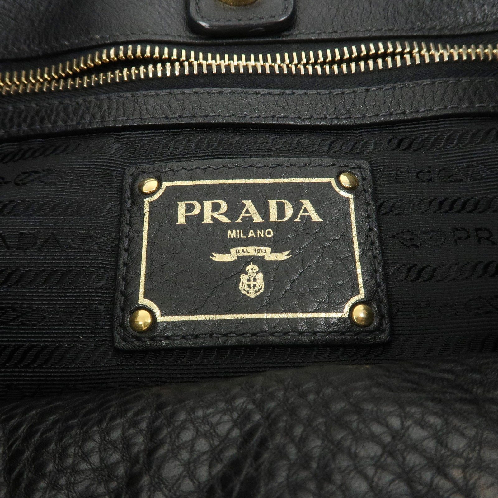 PRADA Logo Leather Shoulder Bag Hand Bag Black
