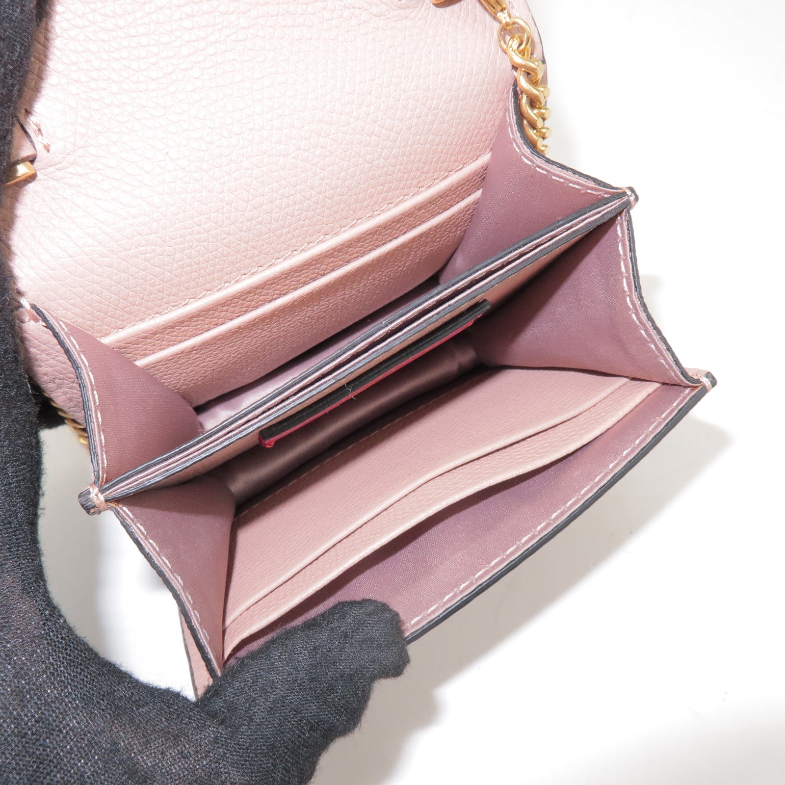 VALENTINO V Sling Leather Shoulder Bag Crossbody Bag Pink Beige