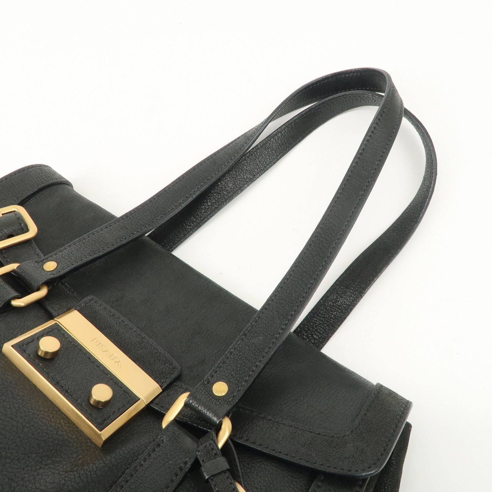 PRADA Leather Shoulder Bag Hand Bag Black BR3027 Used