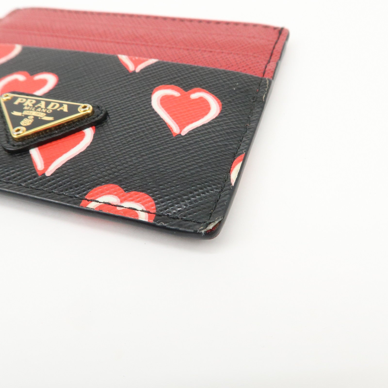 PRADA Saffiano Leather Heart Card Case Black Red White 1MC025