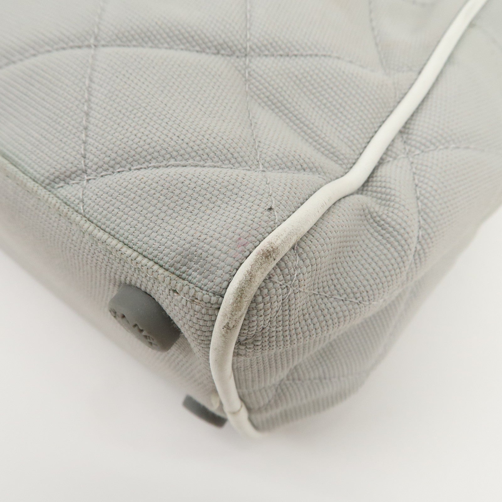 CHANEL Sport Line Canvas Leather Boston Bag Hand Bag Gray White