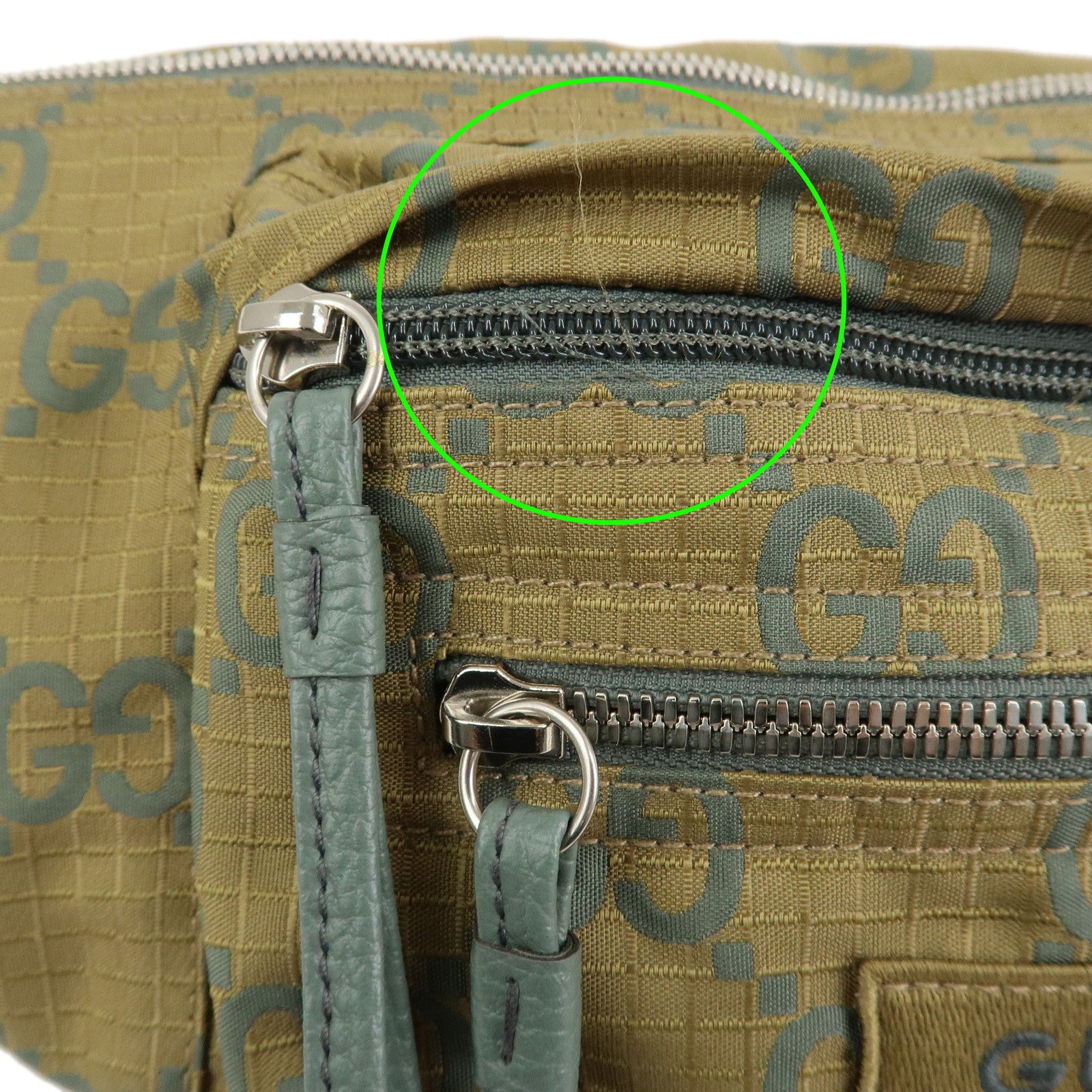 GUCCI GG Monogram GG Ripstop Leather Waist Bag Crossbody Bag Khaki