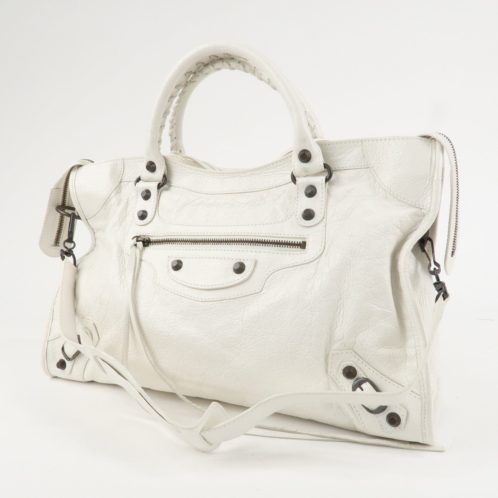 BALENCIAGA The City Leather 2Way Hand Bag White 115748 Used