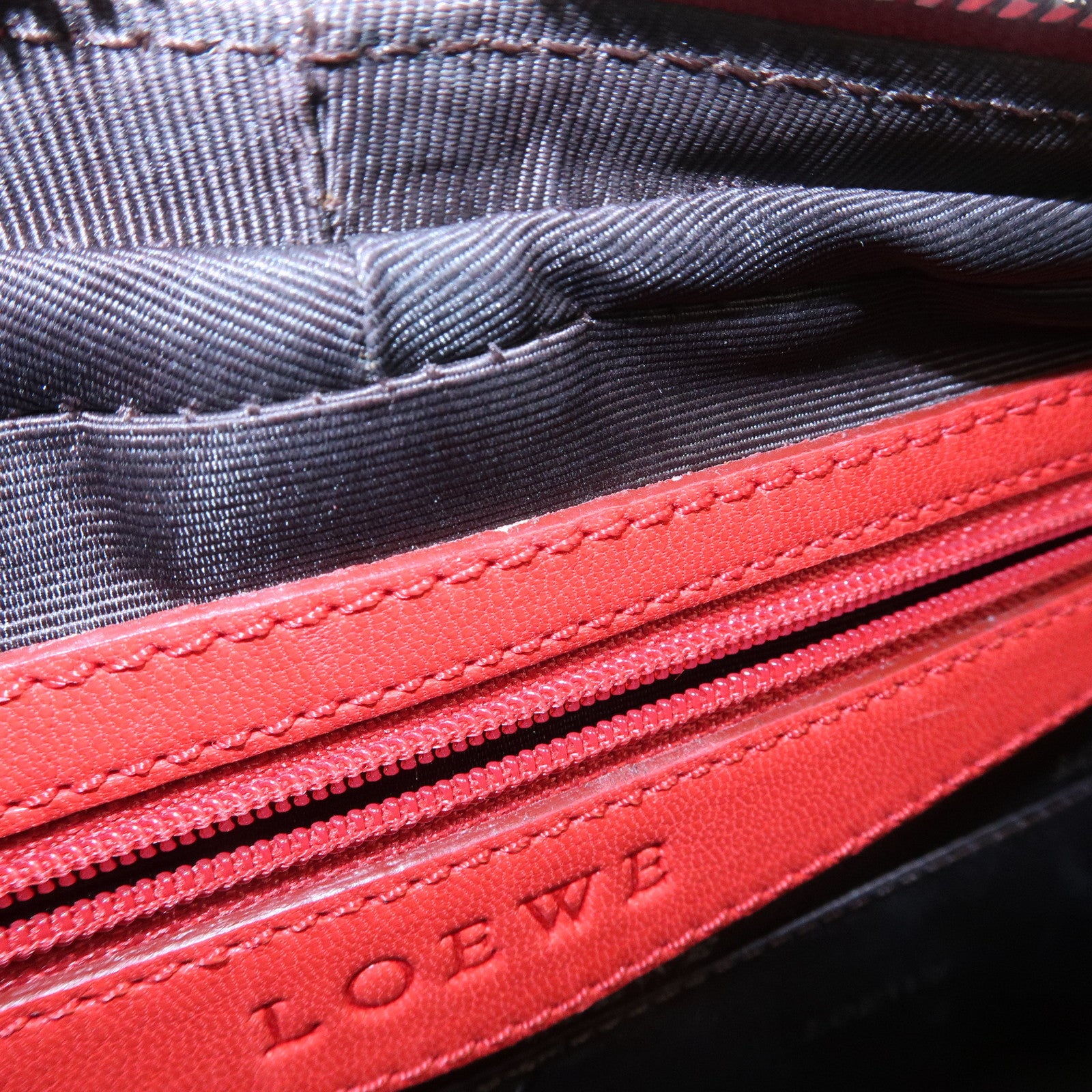 LOEWE Logo Senda Leather Shoulder Bag Hand Bag Red