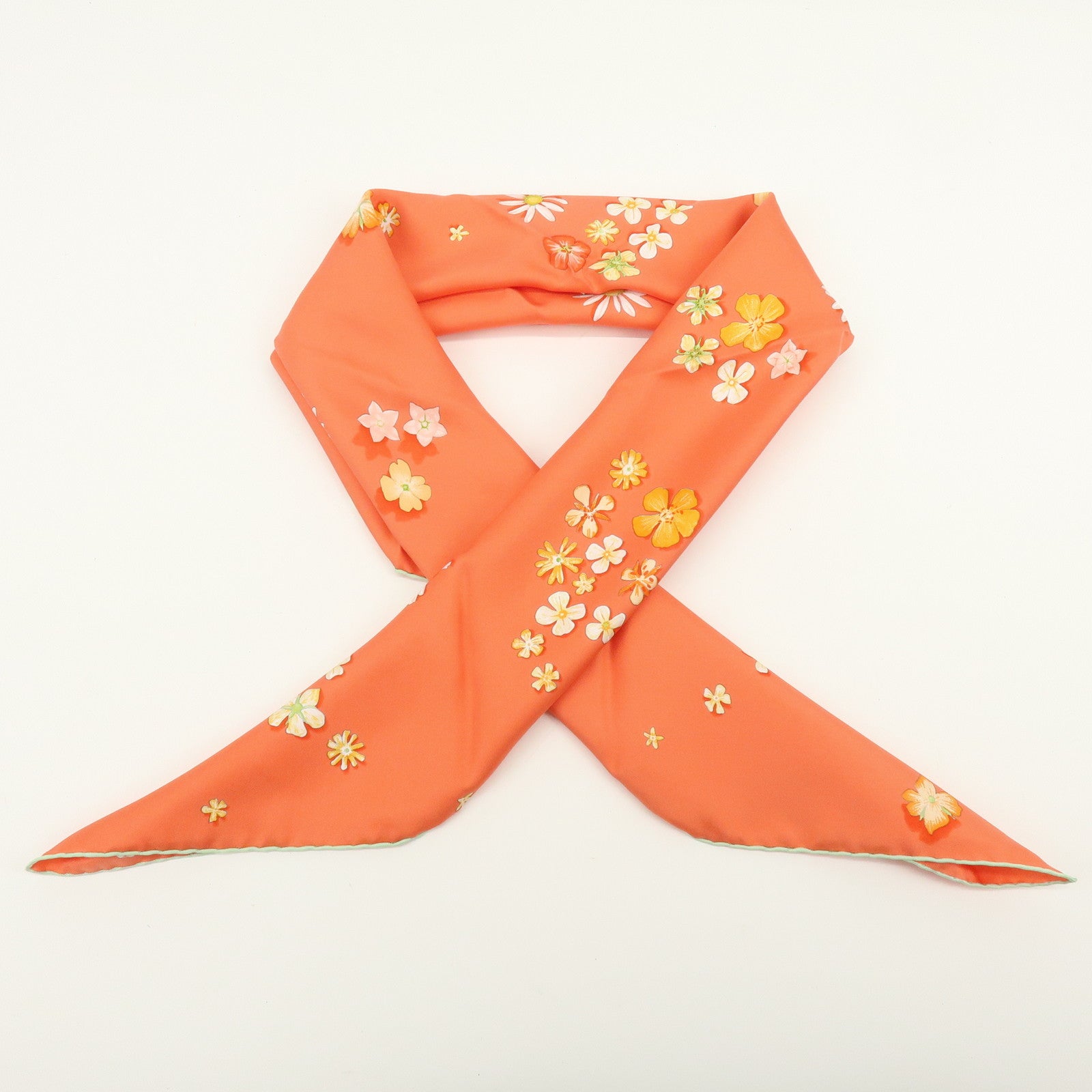 HERMES Carre 90 Silk 100% FLOWER POWER Scarf Orange