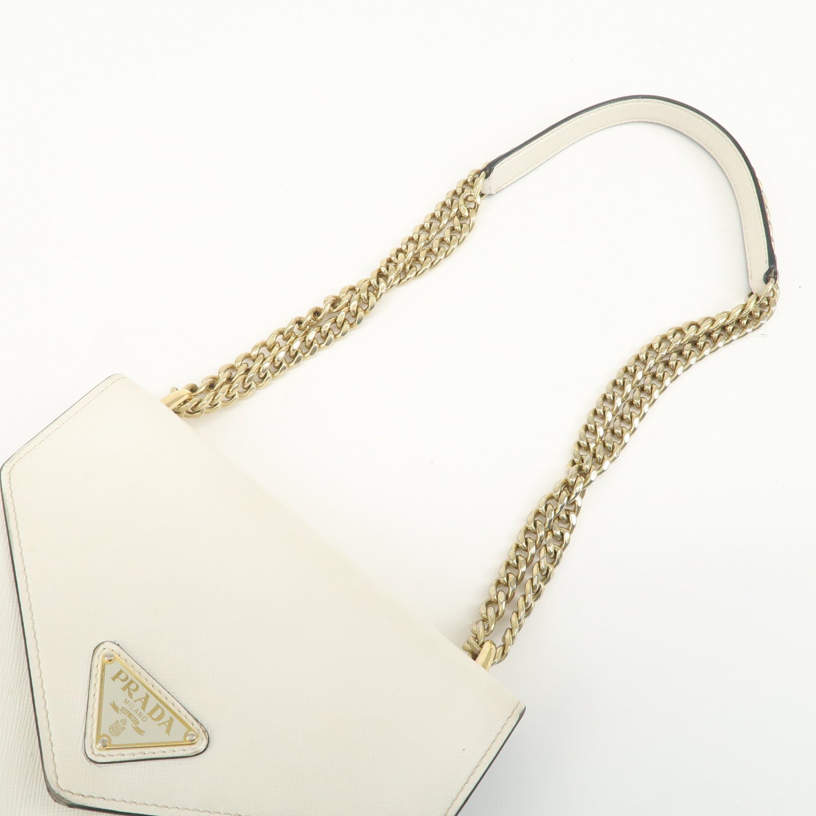 PRADA Triangle Logo Saffiano Leather Chain Shoulder Bag 1BD200