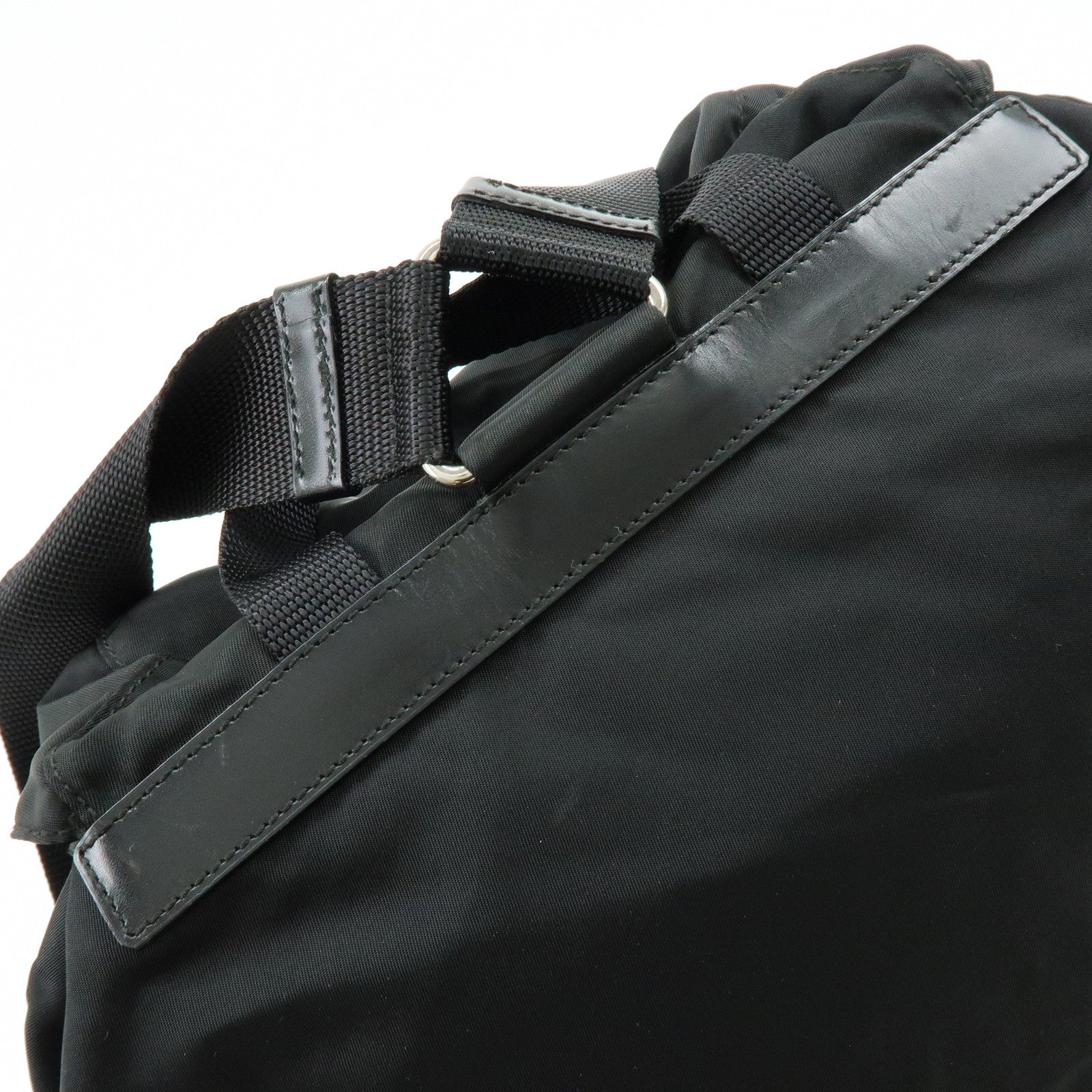 PRADA Triangle Logo Nylon Leather Backpack Rucksuck Black