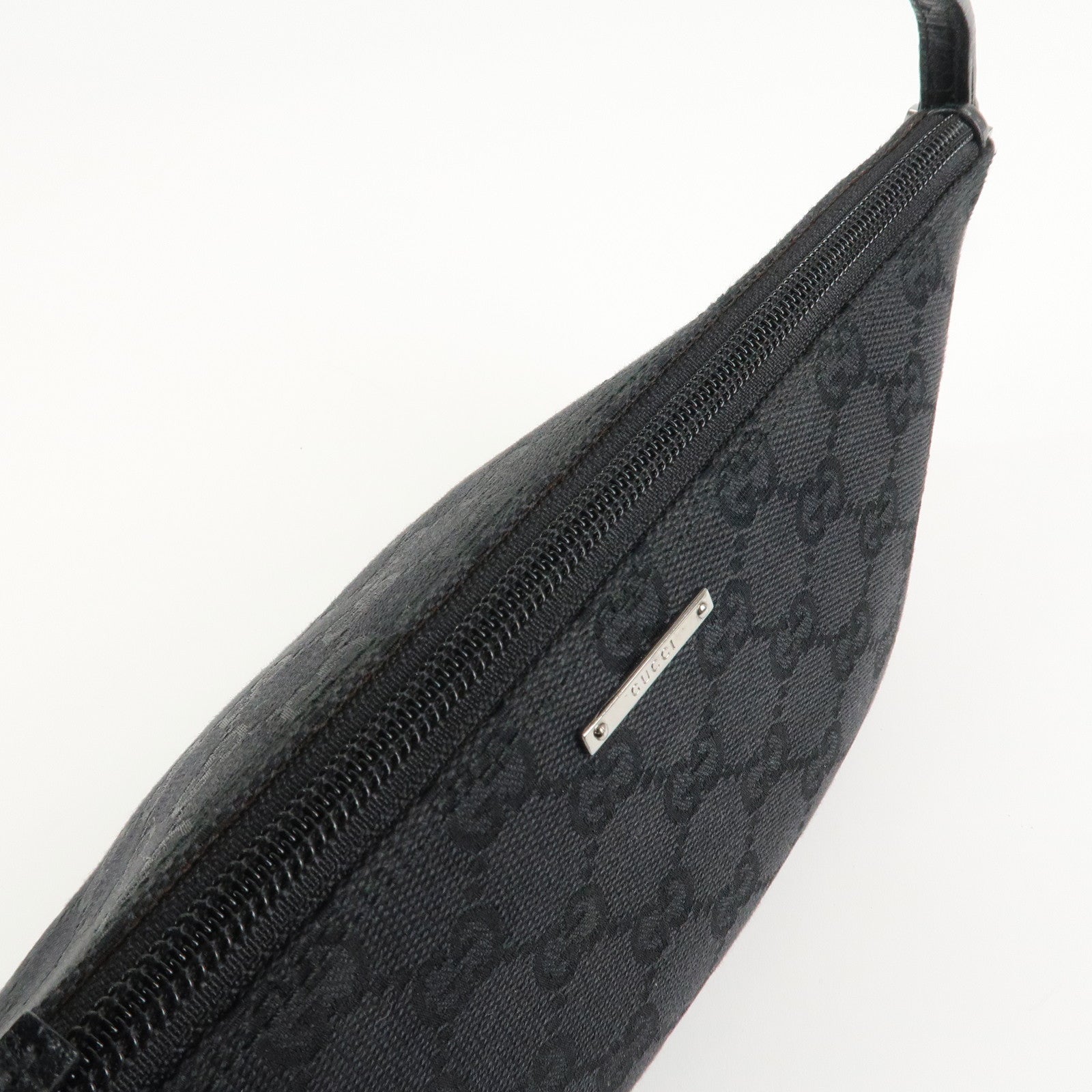 GUCCI Boat Bag GG Canvas Leather Hand Bag Black 07198