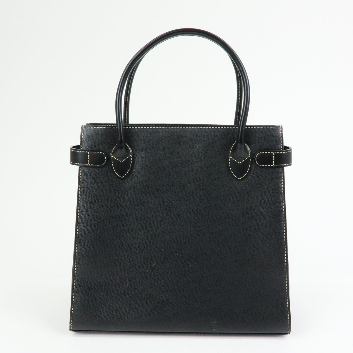 BURBERRY Leather Nova Plaid Hand Bag Tote Bag Black
