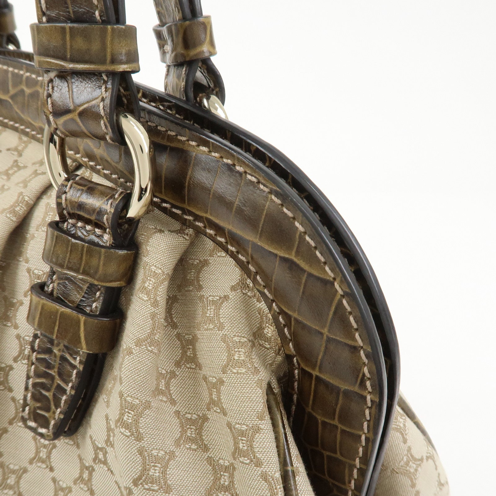 CELINE Macadam Canvas Leather Shoulder Bag Hand Bag Beige