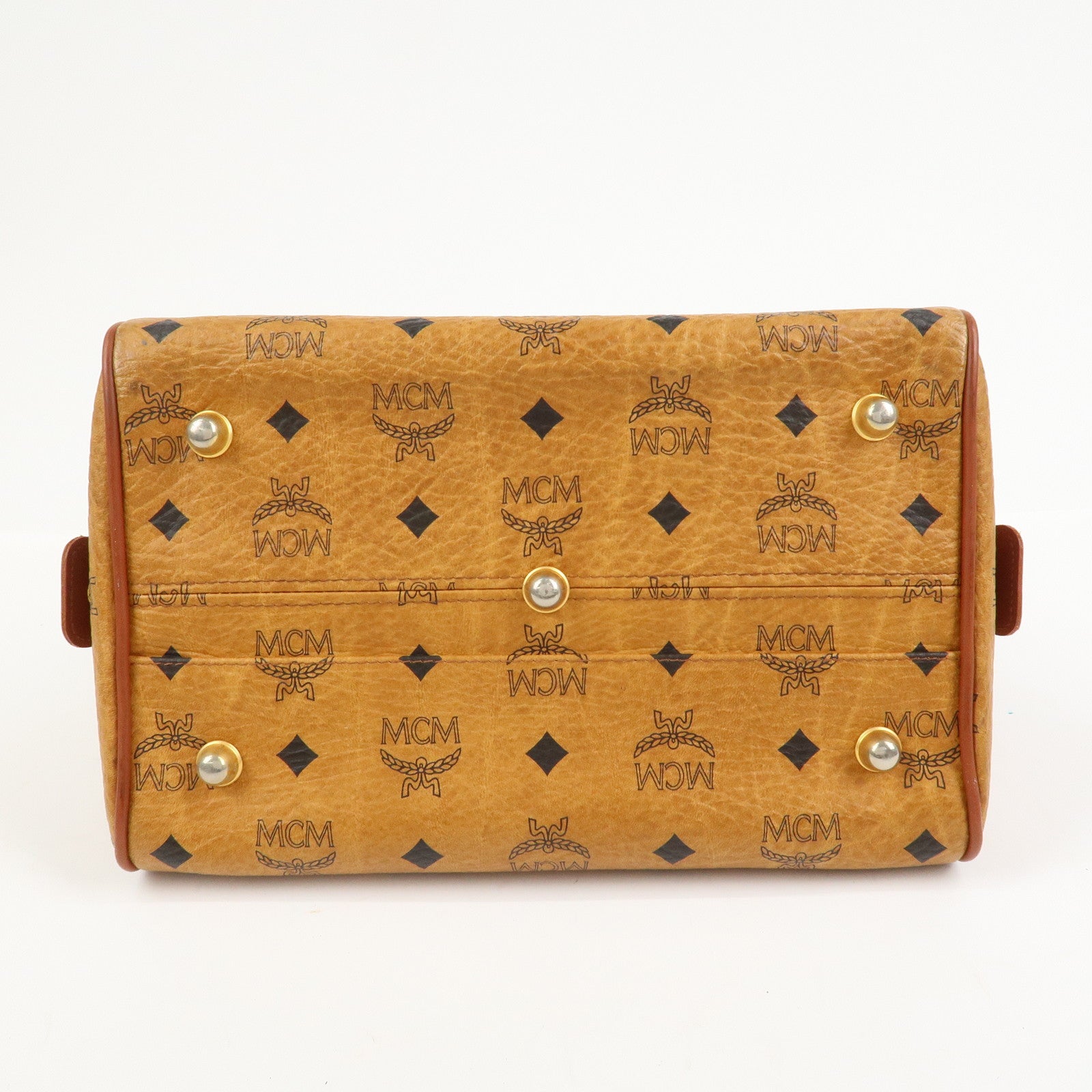 MCM Visetos Leather Boston Bag Hand Bag Brown