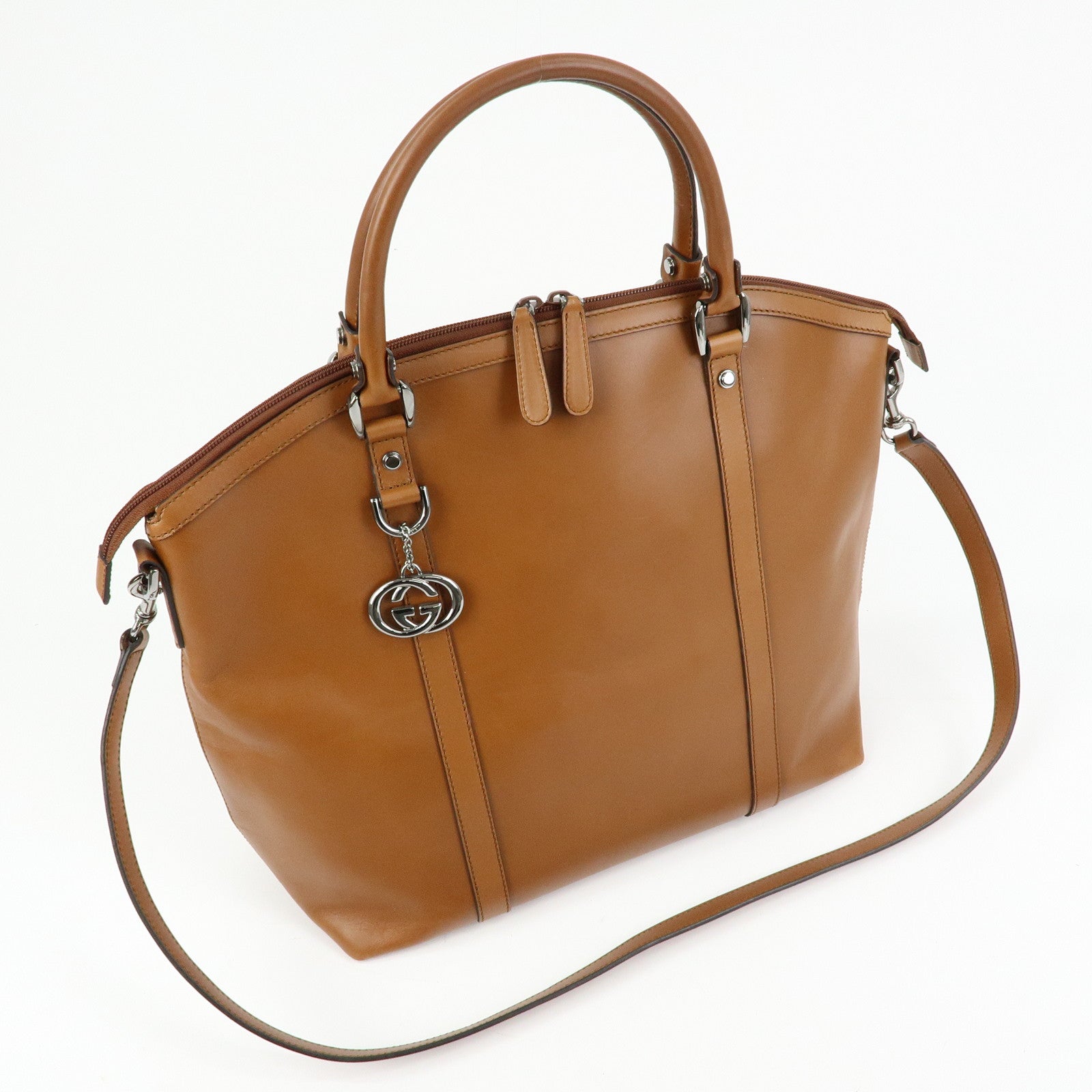 GUCCI Interlocking G Leather 2Way Hand Shoulder Bag Brown 341503