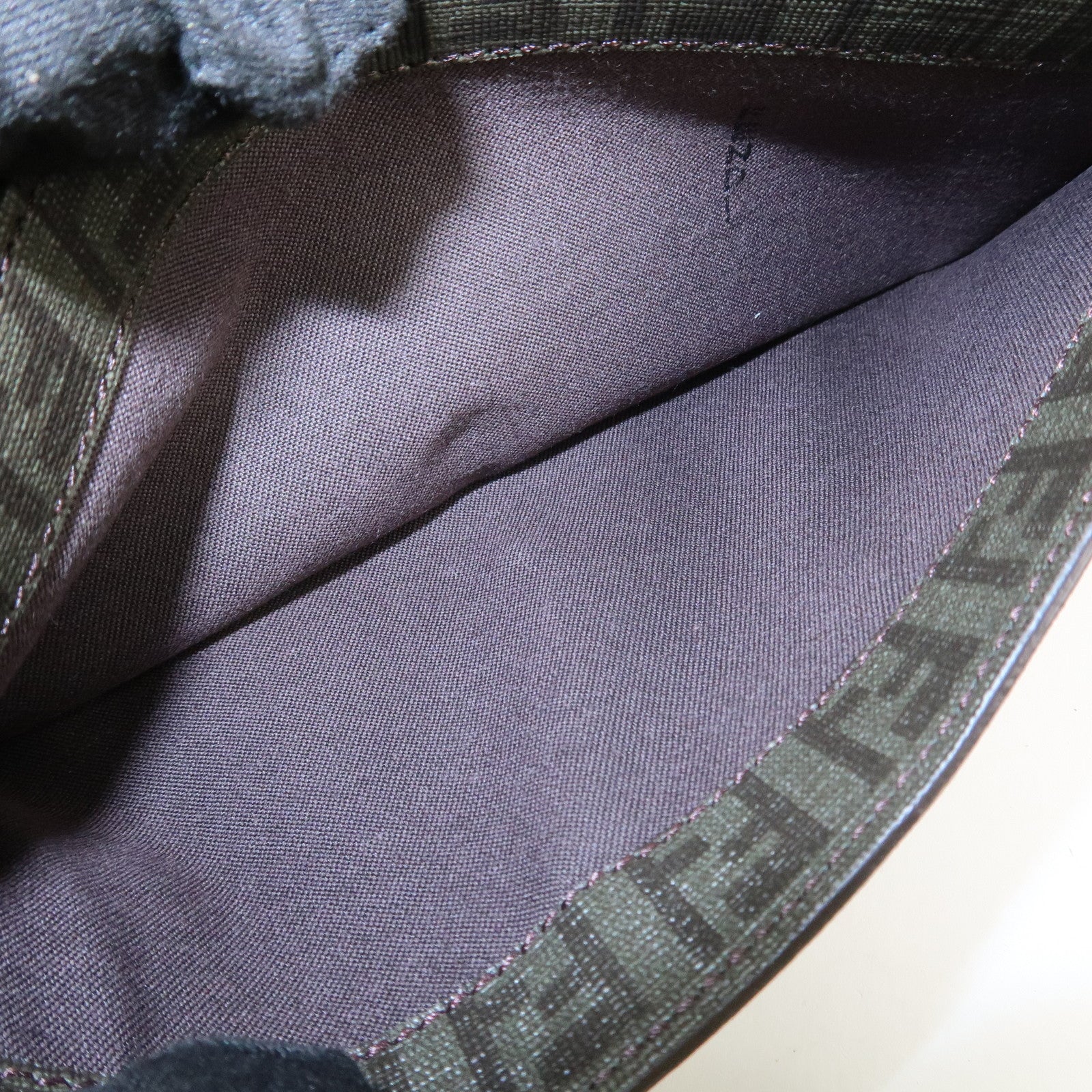 FENDI Zucchino PVC Flap Bi-Fold Long Wallet Black Moss Green 8M0235 Used