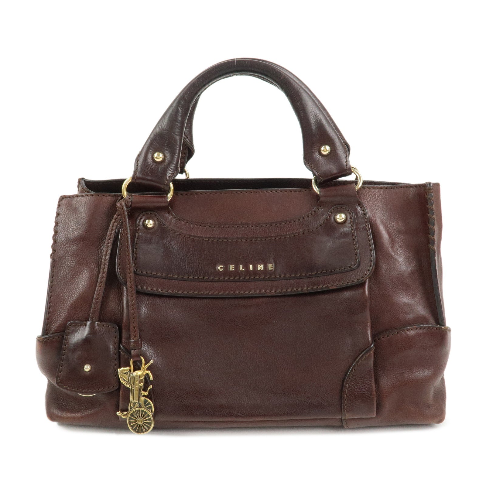 CELINE Logo Leather Boogie Bag Hand Bag Tote Bag Brown