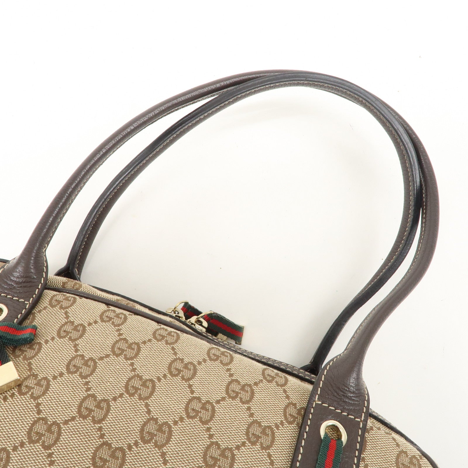 GUCCI Sherry Princy Canvas Leather Boston Bag Beige Brown 161720 Used