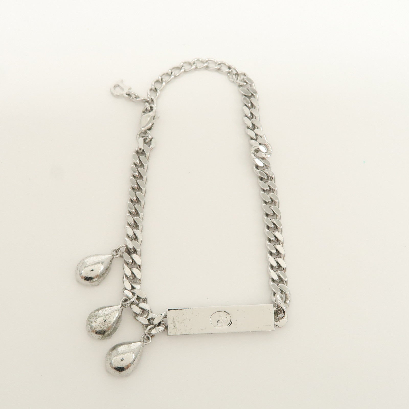 Christian Dior Teardrop shaped Rhinestone Metal Bracelet Silver