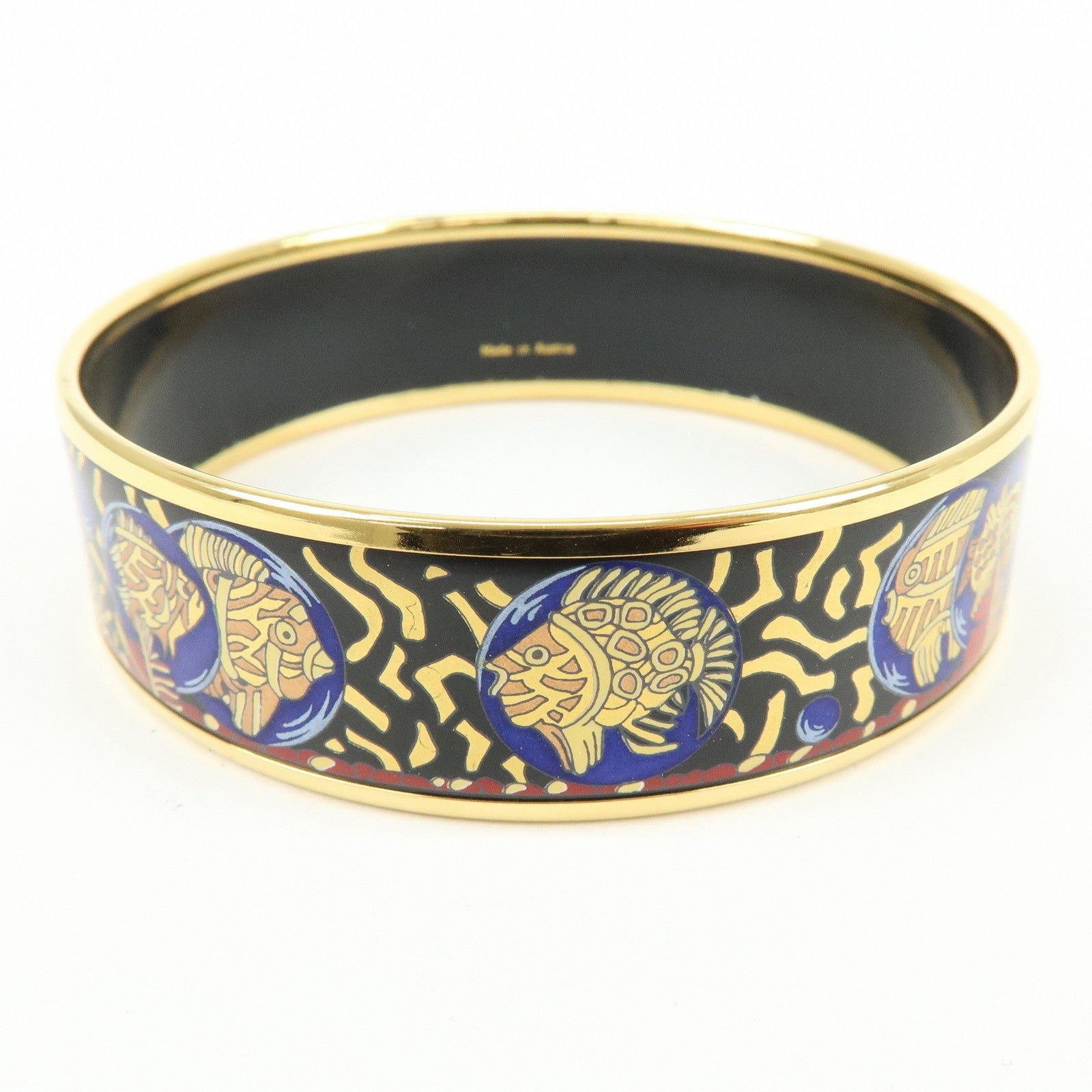 HERMES Email GM Gold Plated Bangle Bracelet Black Gold
