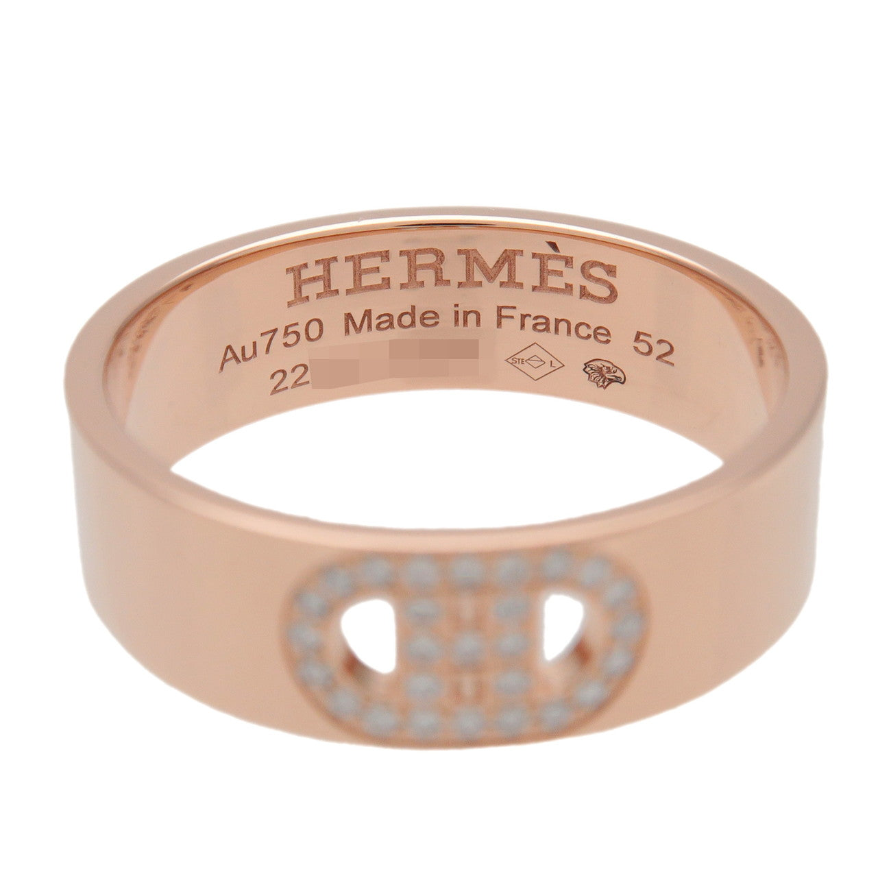 HERMES H Dunkle PM Diamond Ring K18PG Rose Gold #52 US6 EU52 HK13