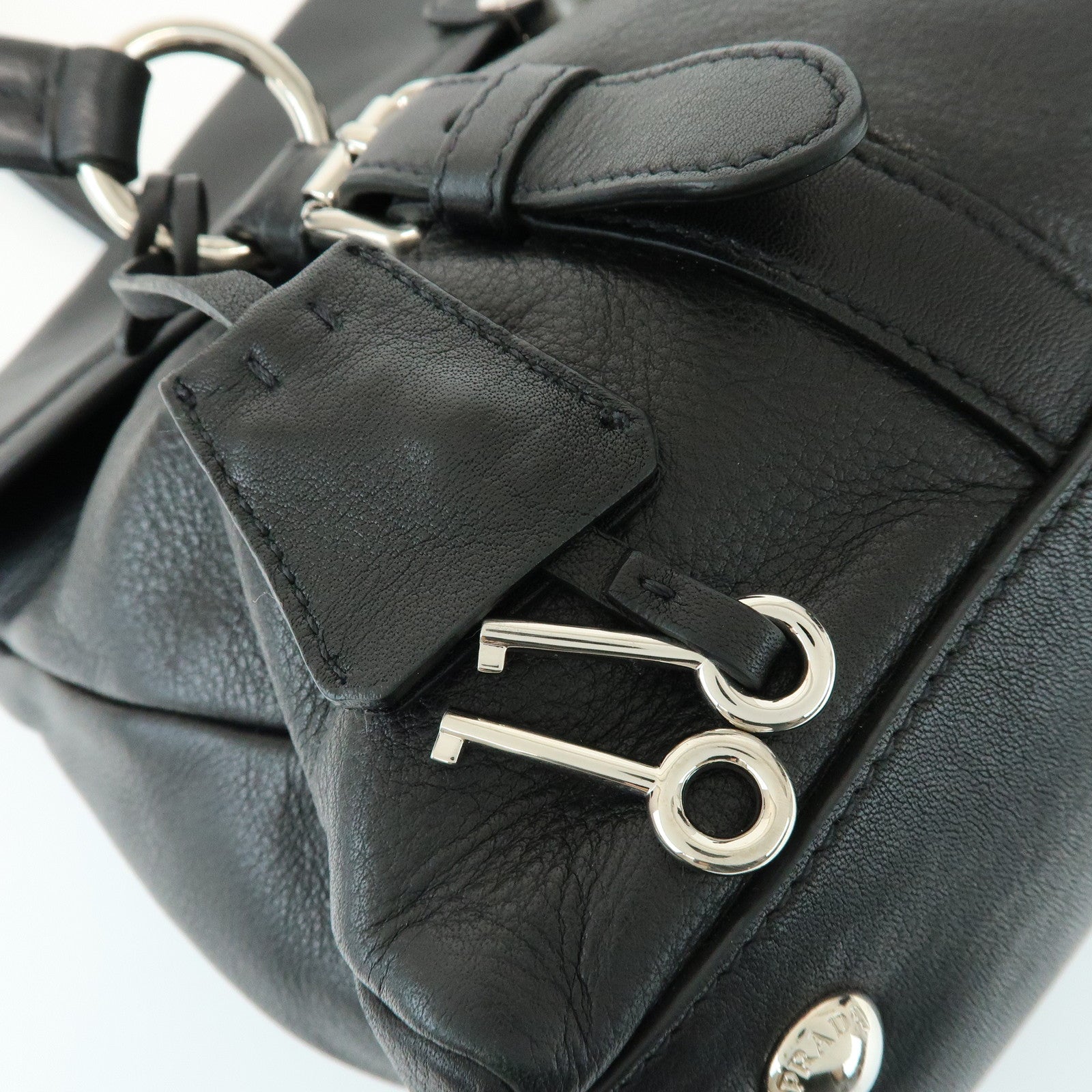 PRADA Calf Leather Shoulder Bag Black BR4479