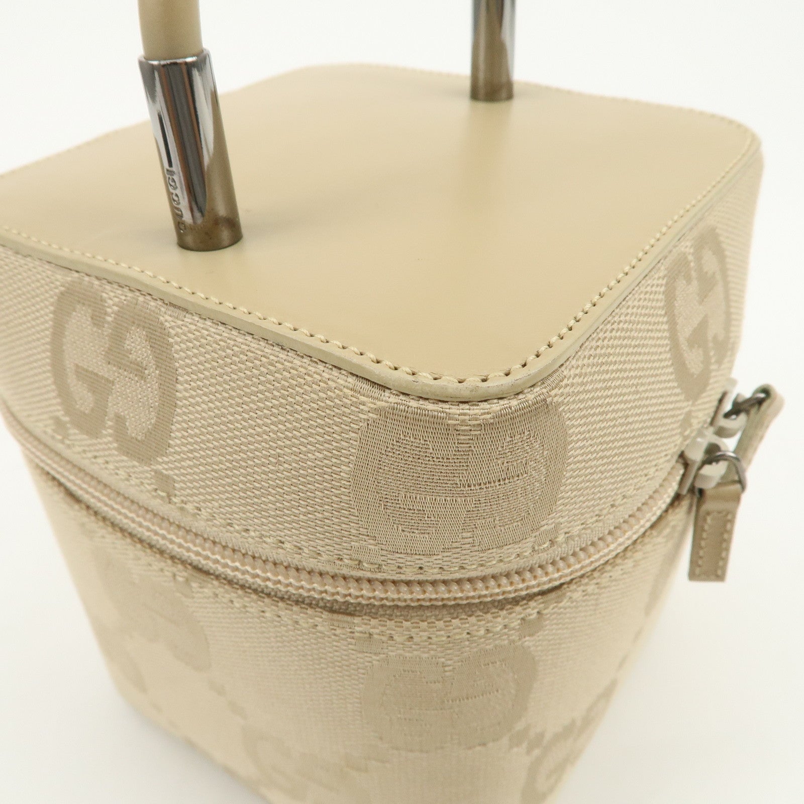 GUCCI GG Canvas Leather Vanity Bag Hand Bag Light Beige 039.1052