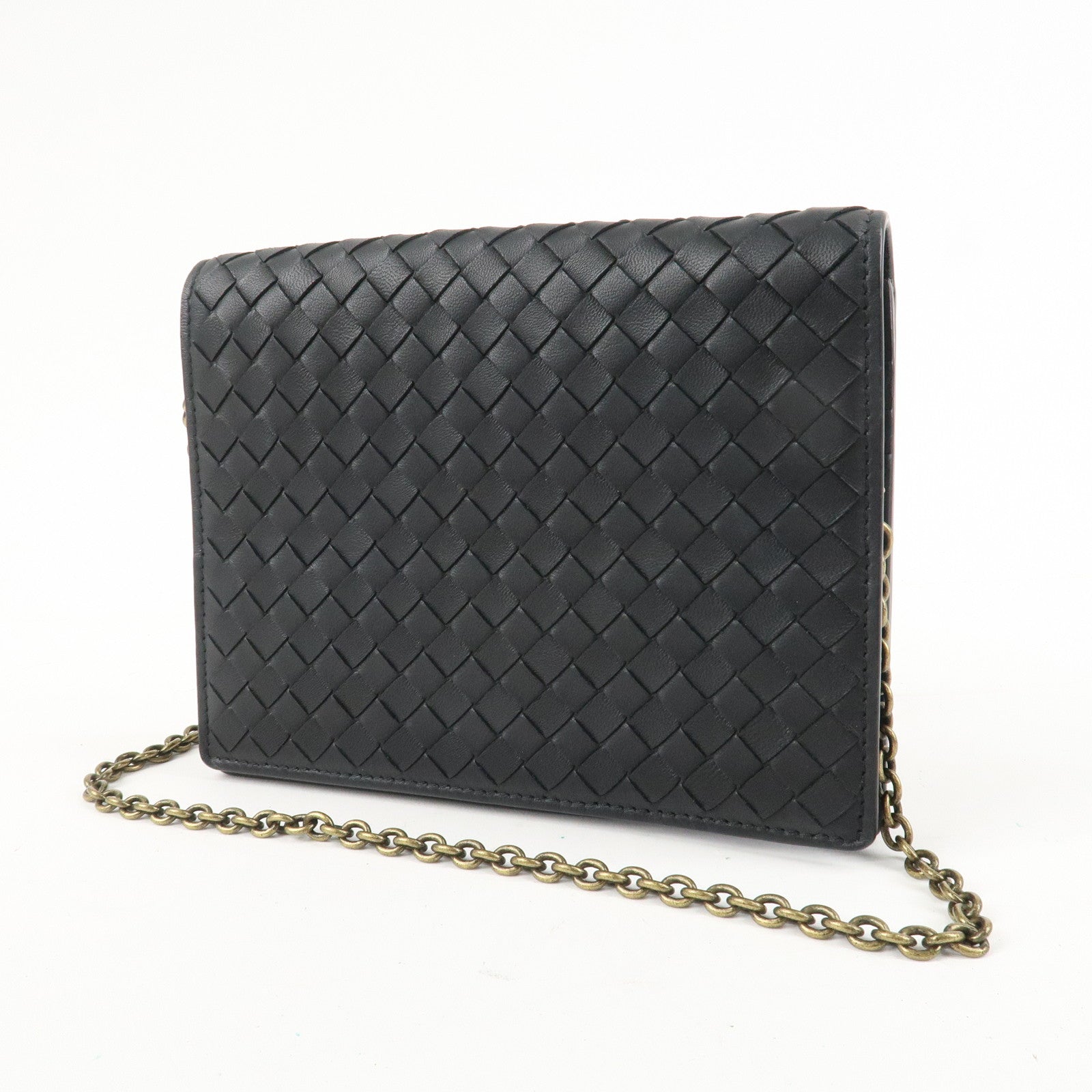 BOTTEGA VENETA Intrecciato Leather Chain Shoulder Bag Black 508752 Used