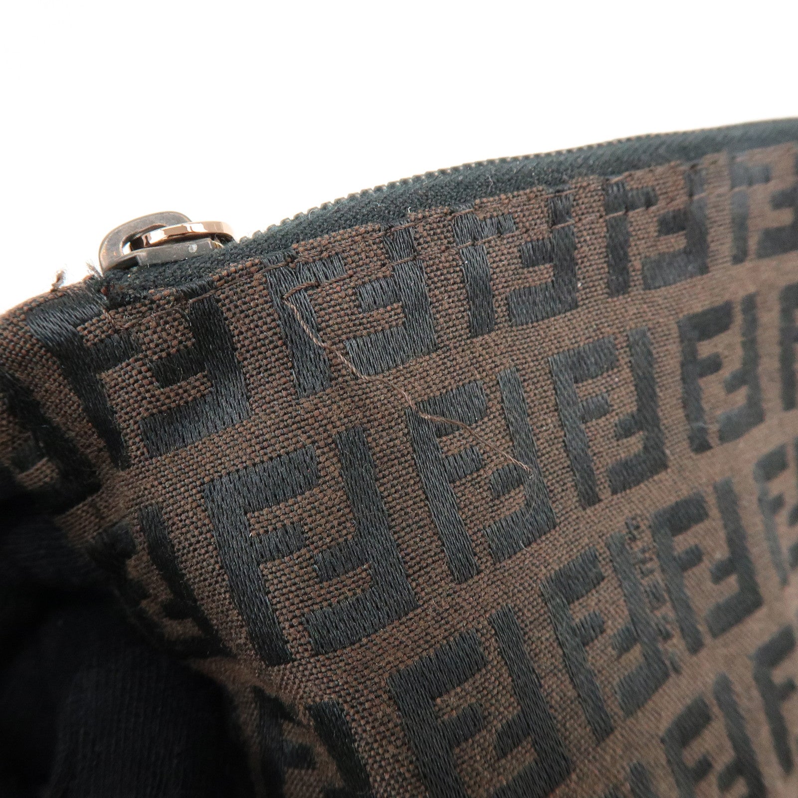 FENDI Zucchino Canvas Leather Tote Bag Shoulder Bag Brown