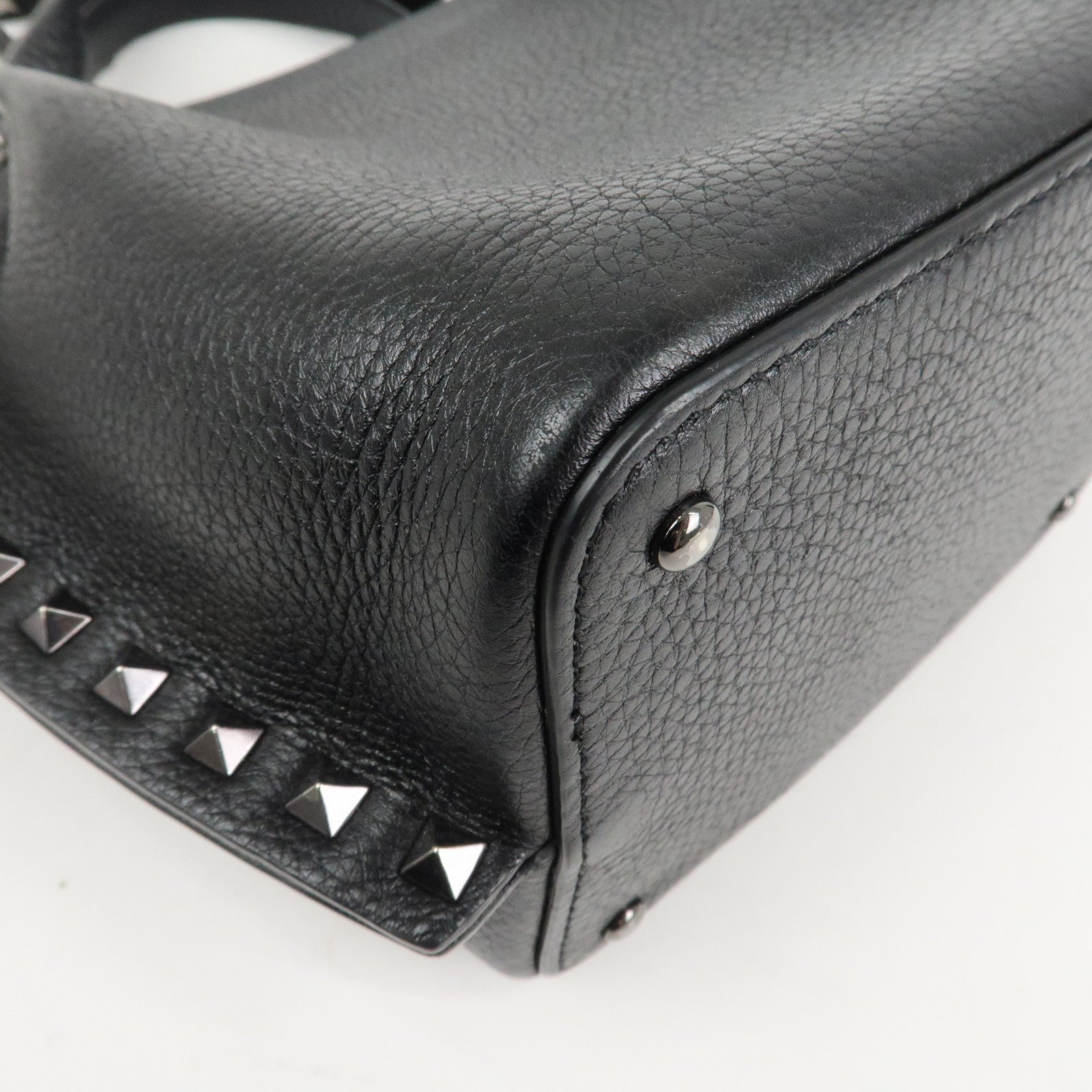 VALENTINO Rock Studs Grained Calf Leather 2Way Bag Hand Bag Black