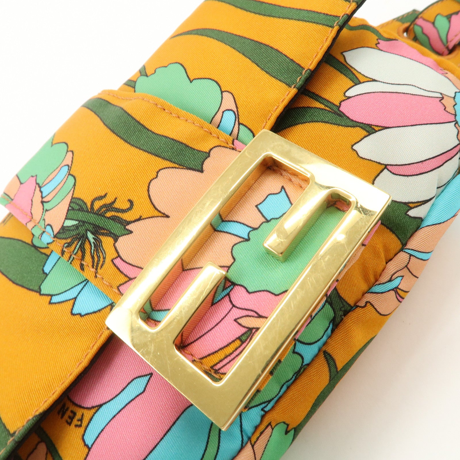 FENDI Bagguette Nylon 2Way Bag Waist Bag Orange Multi Color 8BR782 Used