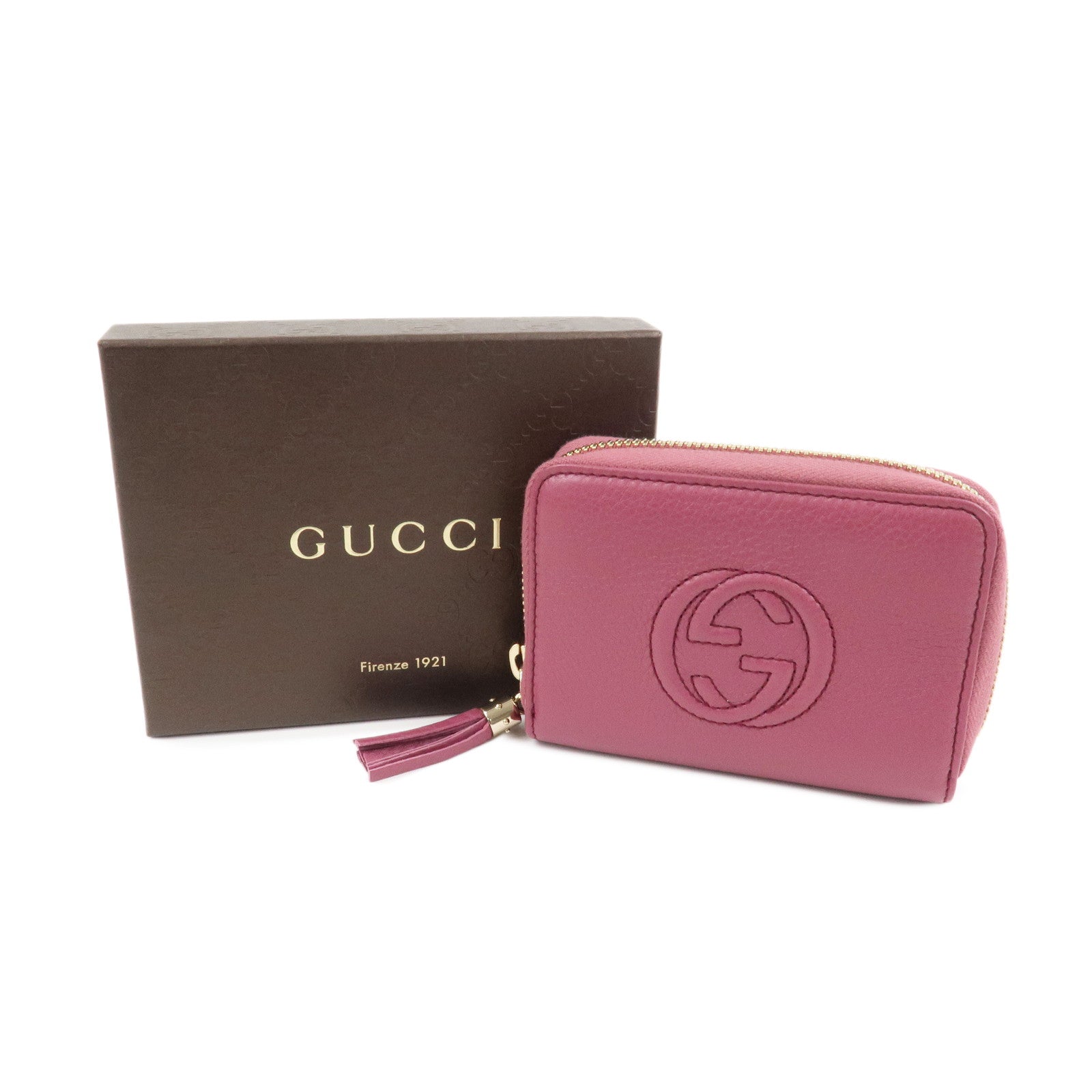 GUCCI SOHO Leather Round Zippy Compact Wallet Purple 351484