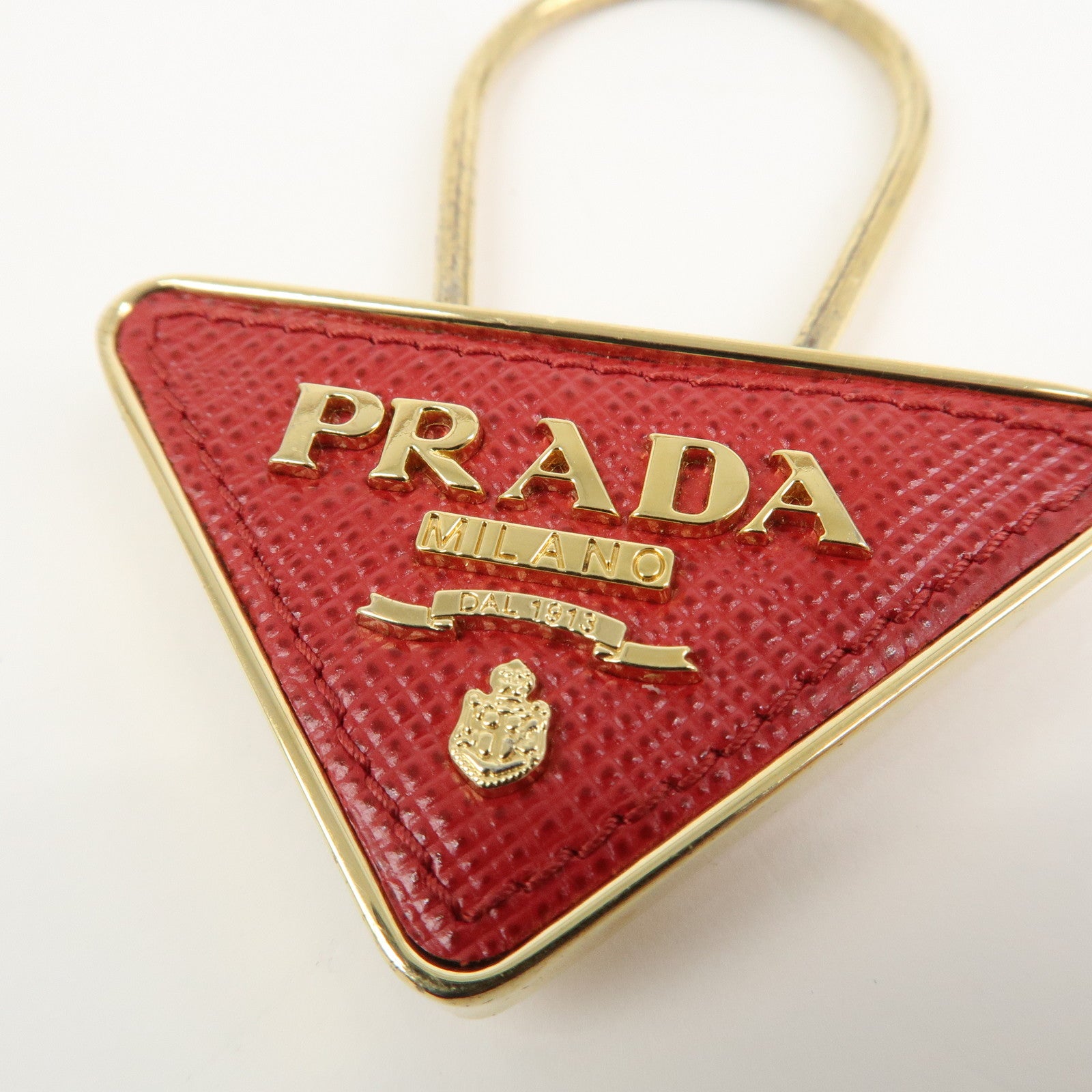 PRADA Triangle Logo Saffiano Leather Metal Bag Charm Red 1PP301