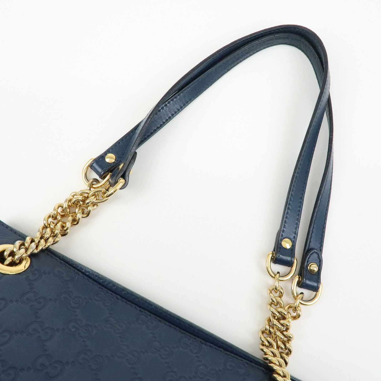 GUCCI Guccissima Leather Chain Tote Bag Shoulder Bag Navy 453773