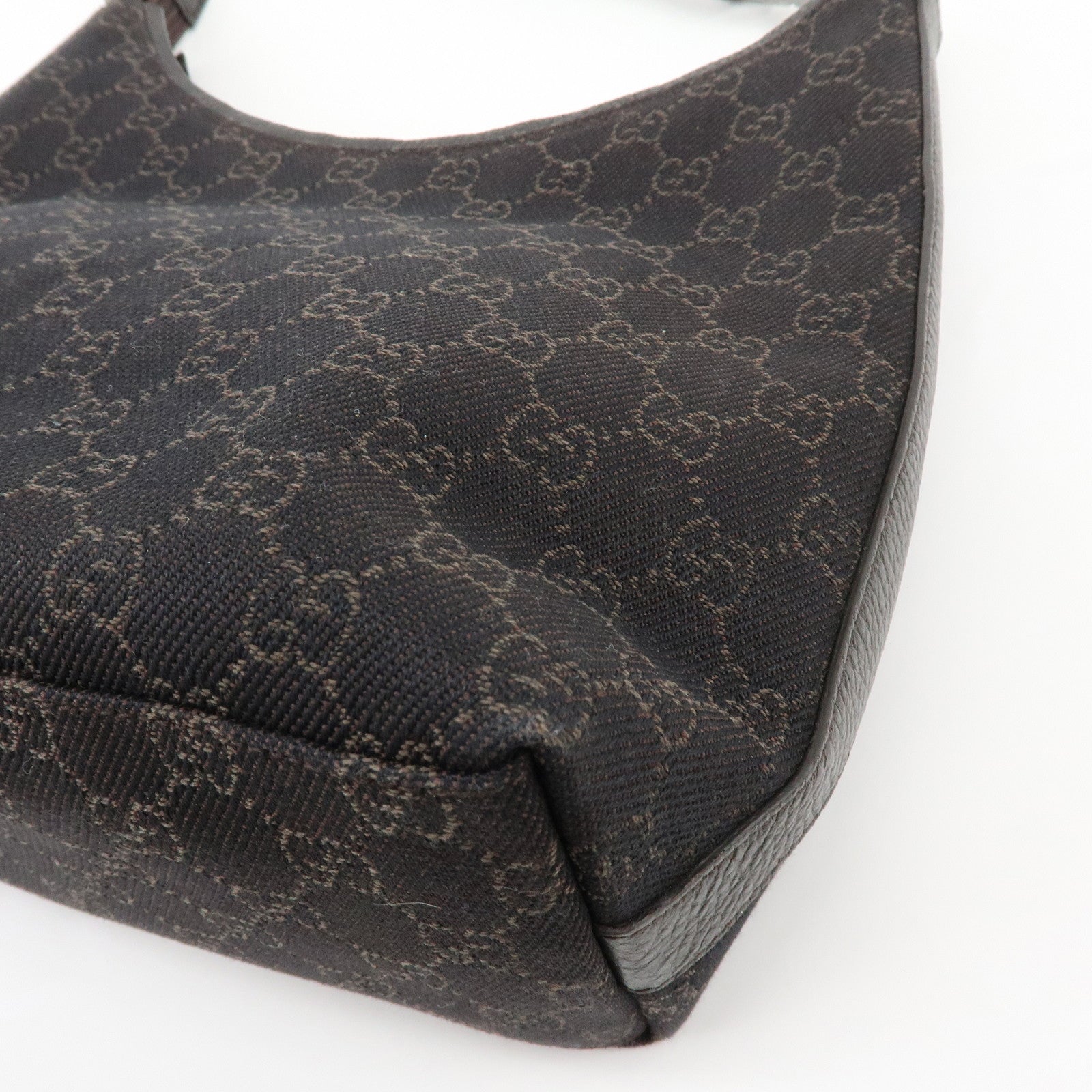 GUCCI GG Denim Leather Shoulder Bag Hand Bag Dark Brown 28335