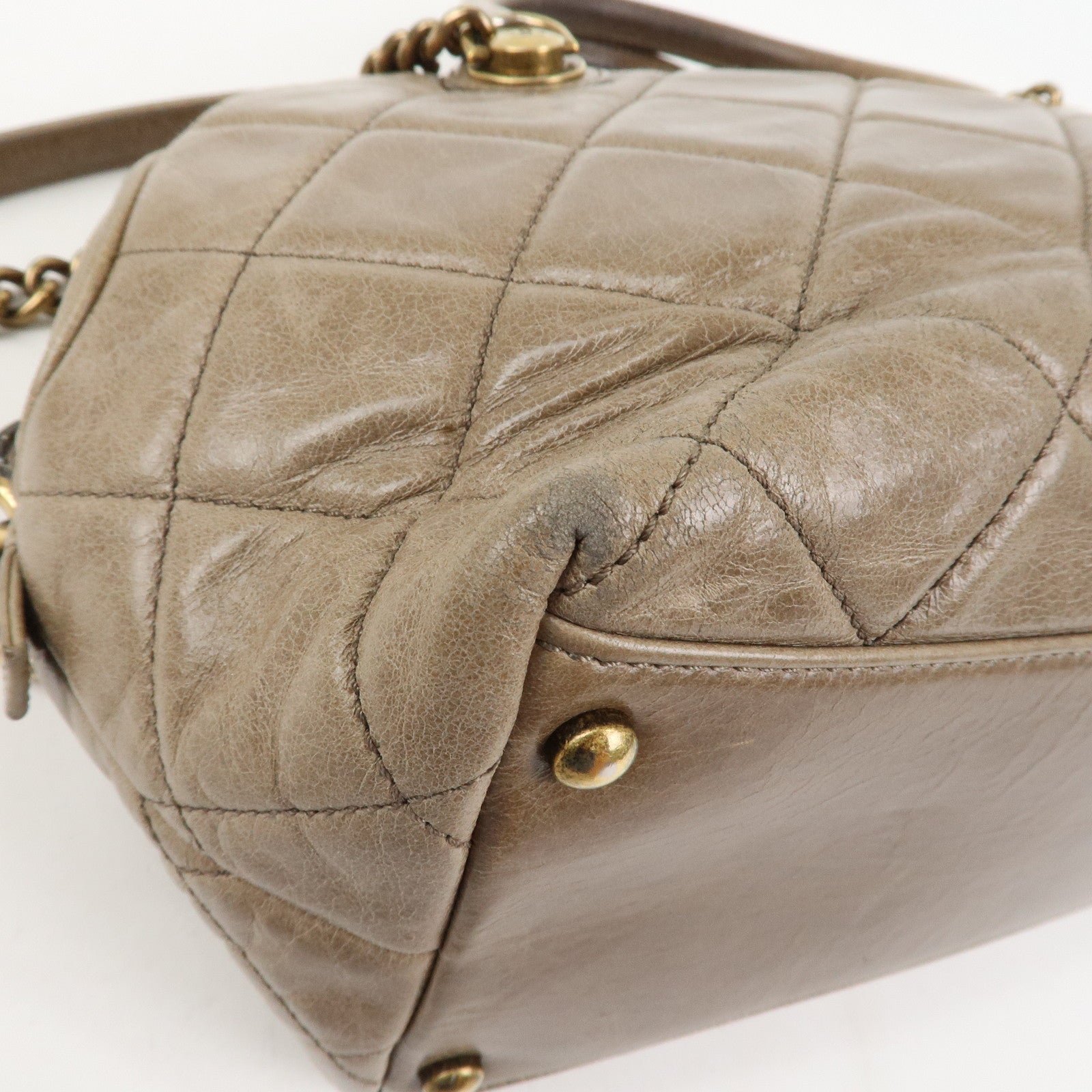 CHANEL Matelasse Leather 2Way Hand Bag Tote Bag Shoulder Bag Brown