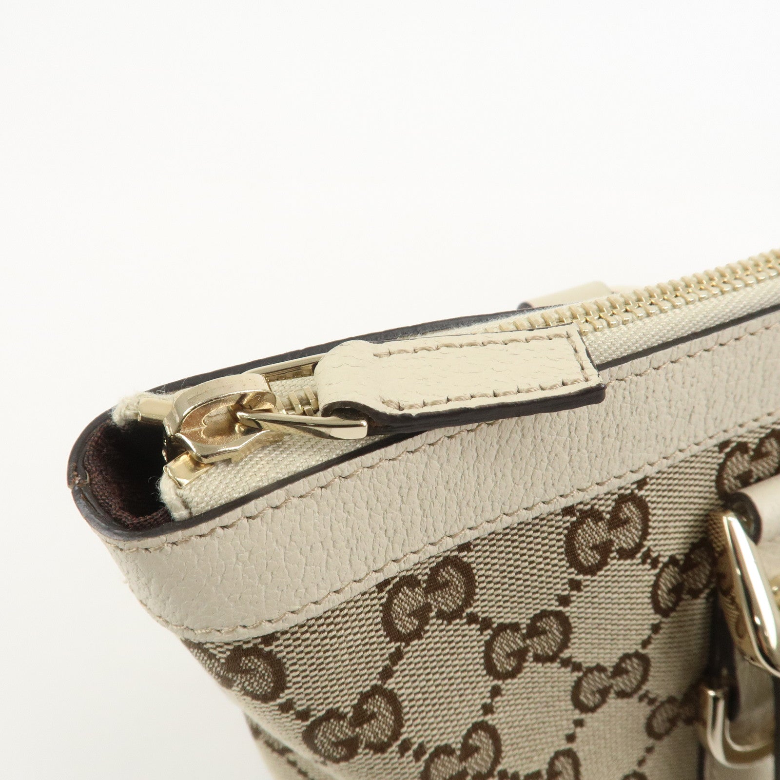 GUCCI Abbey GG Canvas Leather Tote Bag Hand Bag Brown Ivory 141470