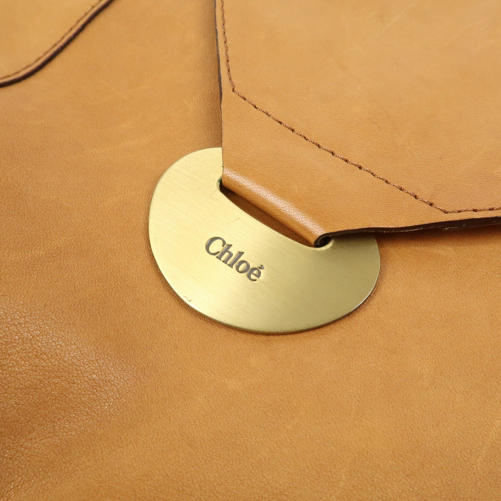 Chloe Logo Leather Shoulder Bag Hand Bag Crossbody Bag Brown