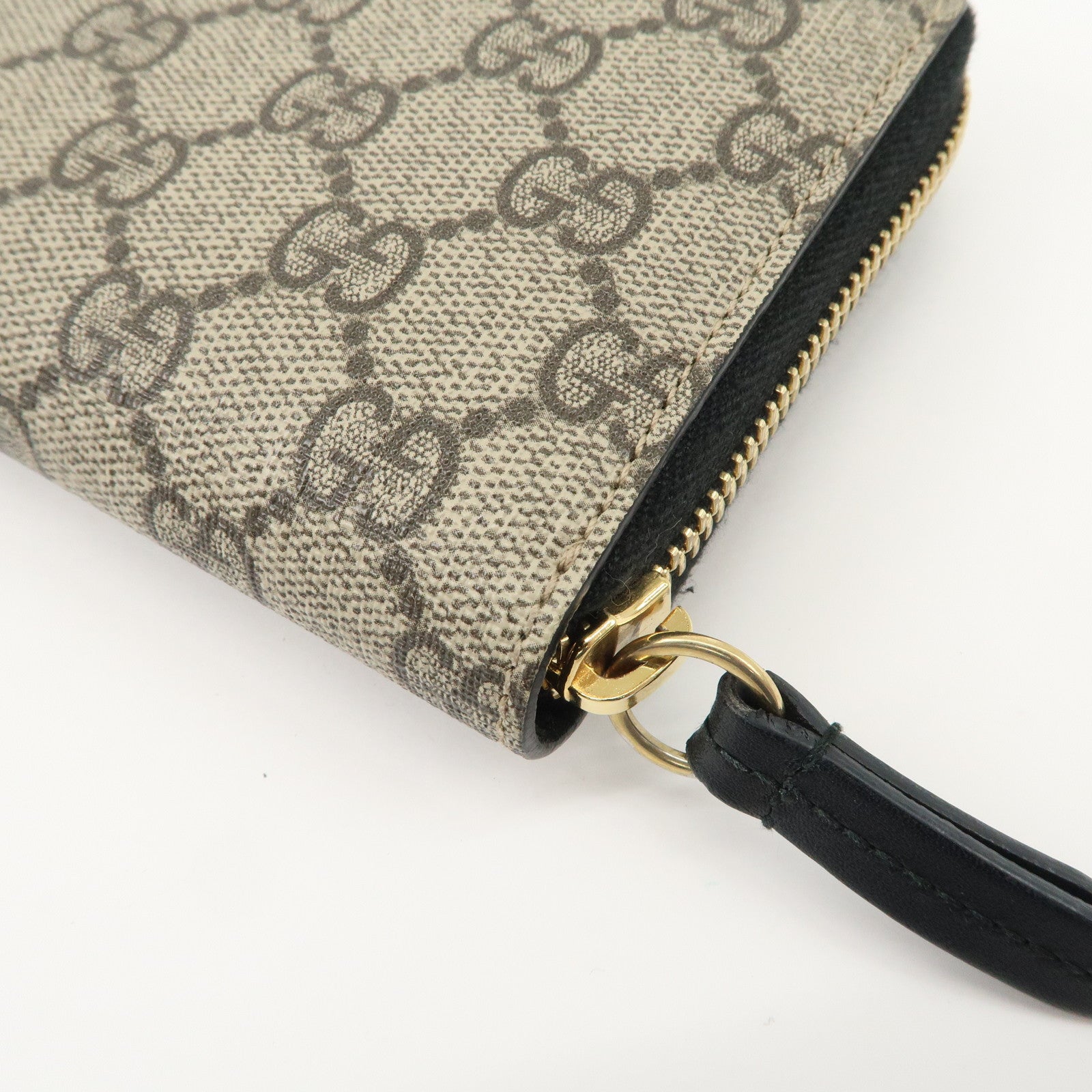 GUCCI GG Supreme Leather Round Zippy Wallet Black Beige 410102 Used