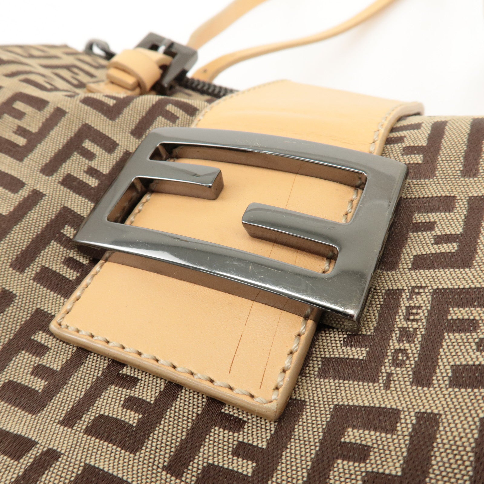 FENDI Zucchino Canvas Leather Shoulder Bag Hand Bag Brown 8BL000 Used