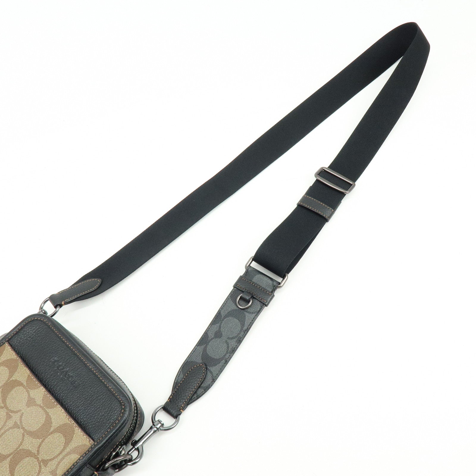 COACH Signature PVC Leather Shoulder Bag Crossbody Bag Black Beige