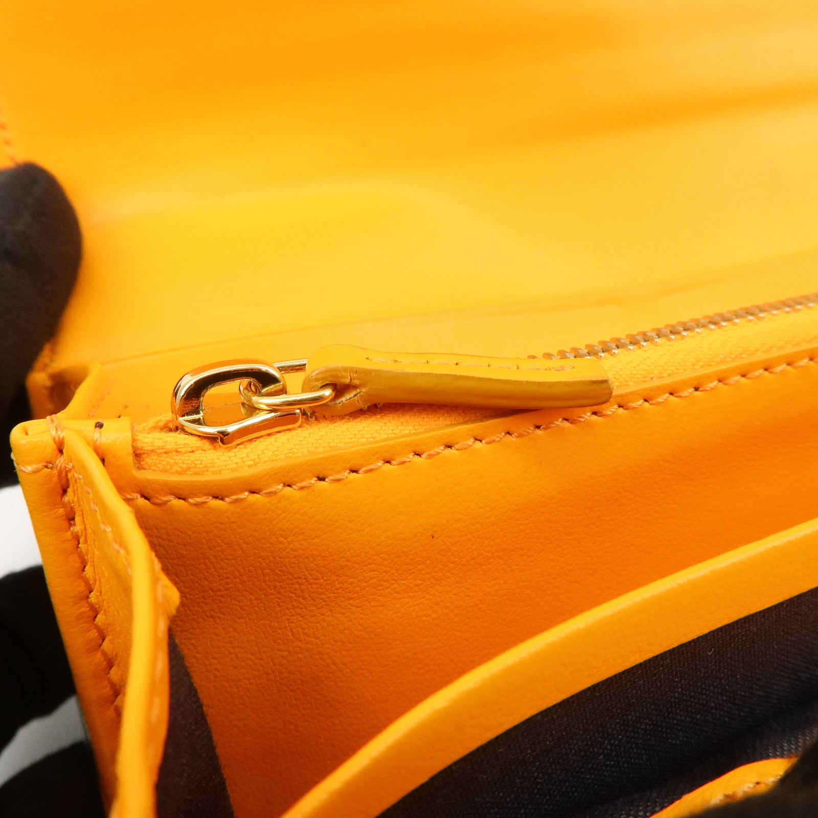 FENDI Logo Leather Long Wallet Orange Gold HDW 8M0251