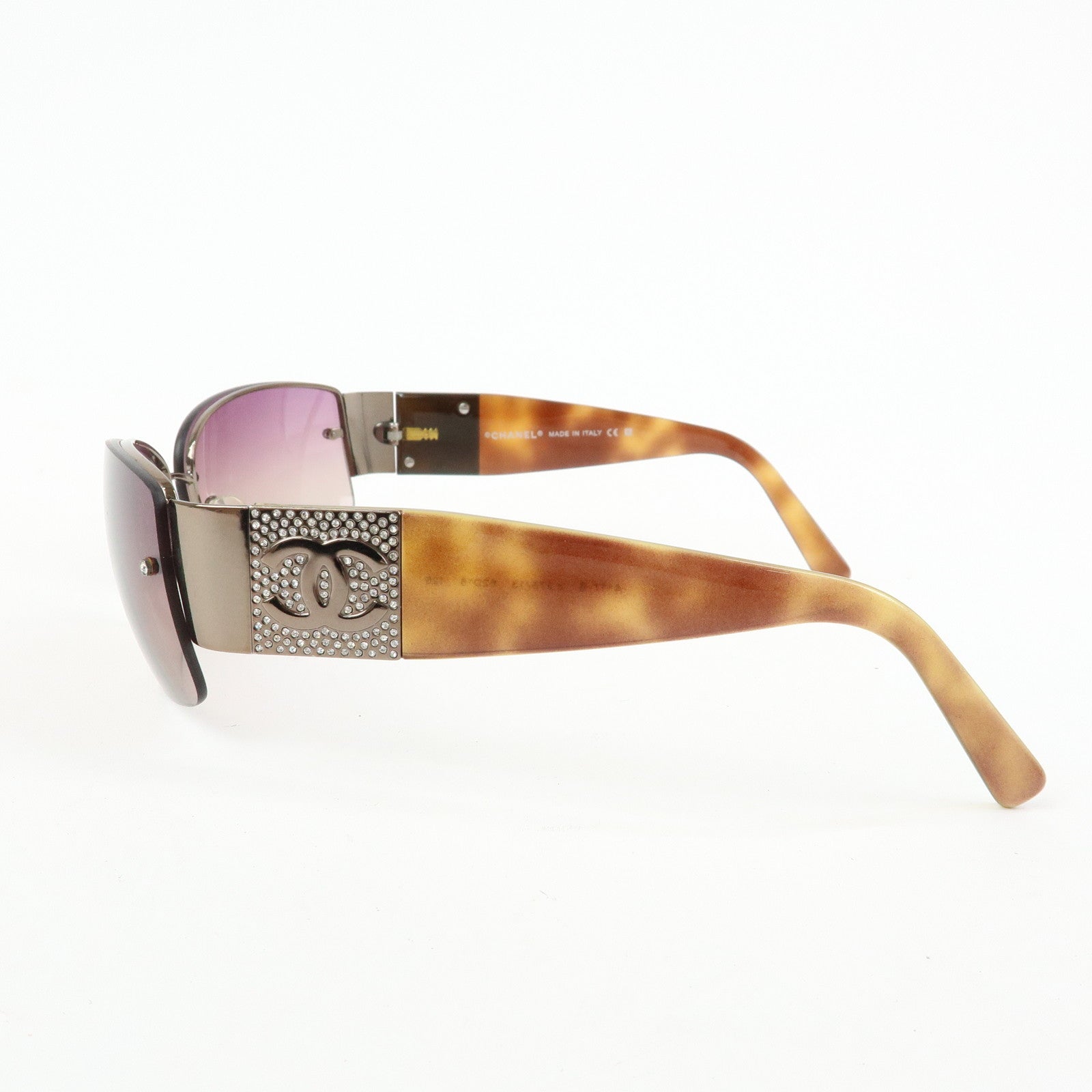 CHANEL Plastic Rhinestone Sunglasses 62□16 Brown 41117-B