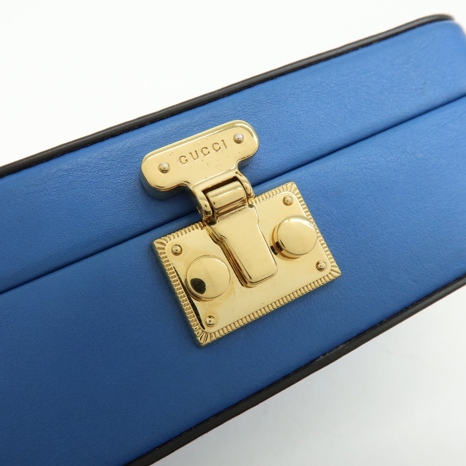 GUCCI Logo Interlocking G Leather Shoulder Bag Blue Orange 658230