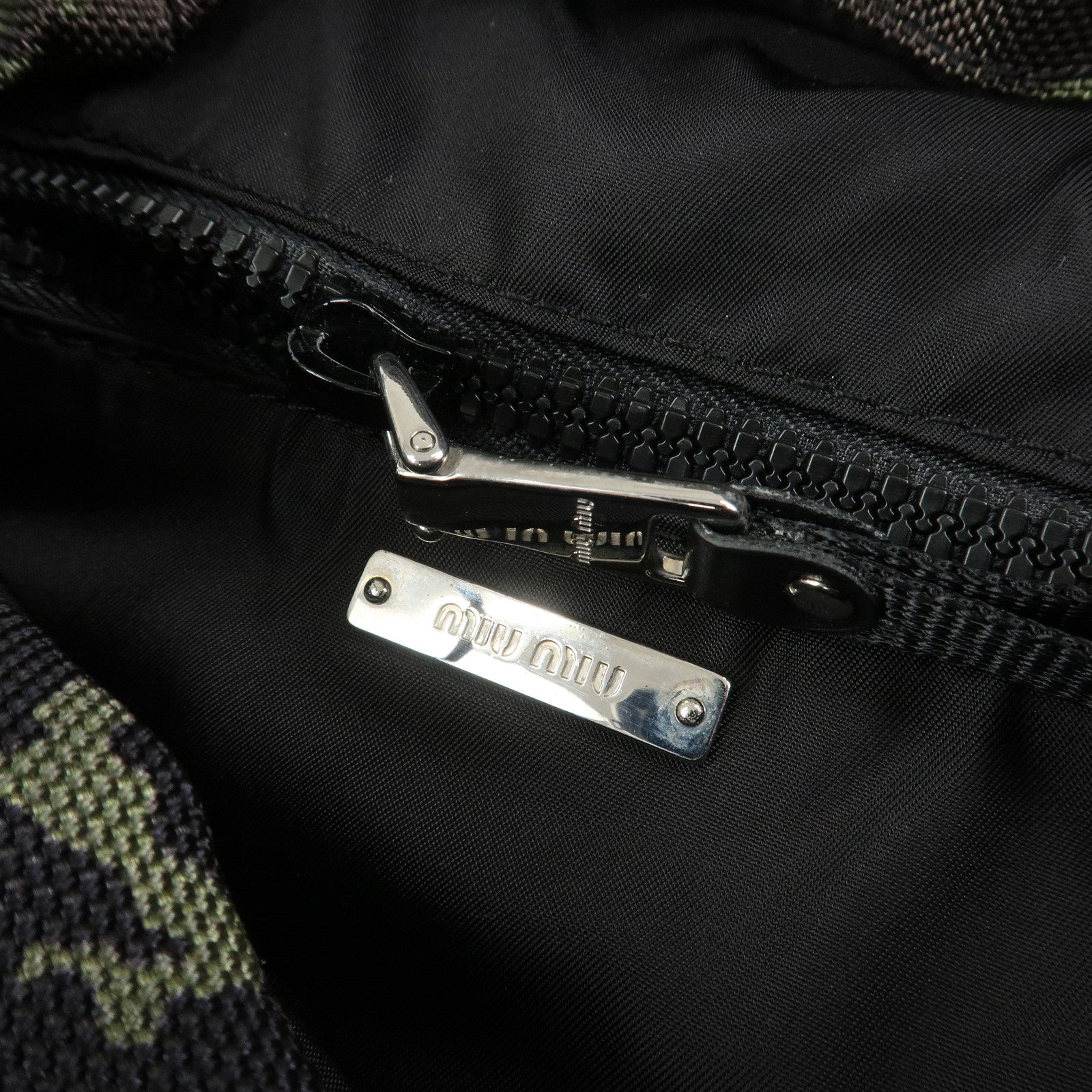 MIU MIU Nylon Canvas Camouflage Backpack Khaki Black 5BZ033