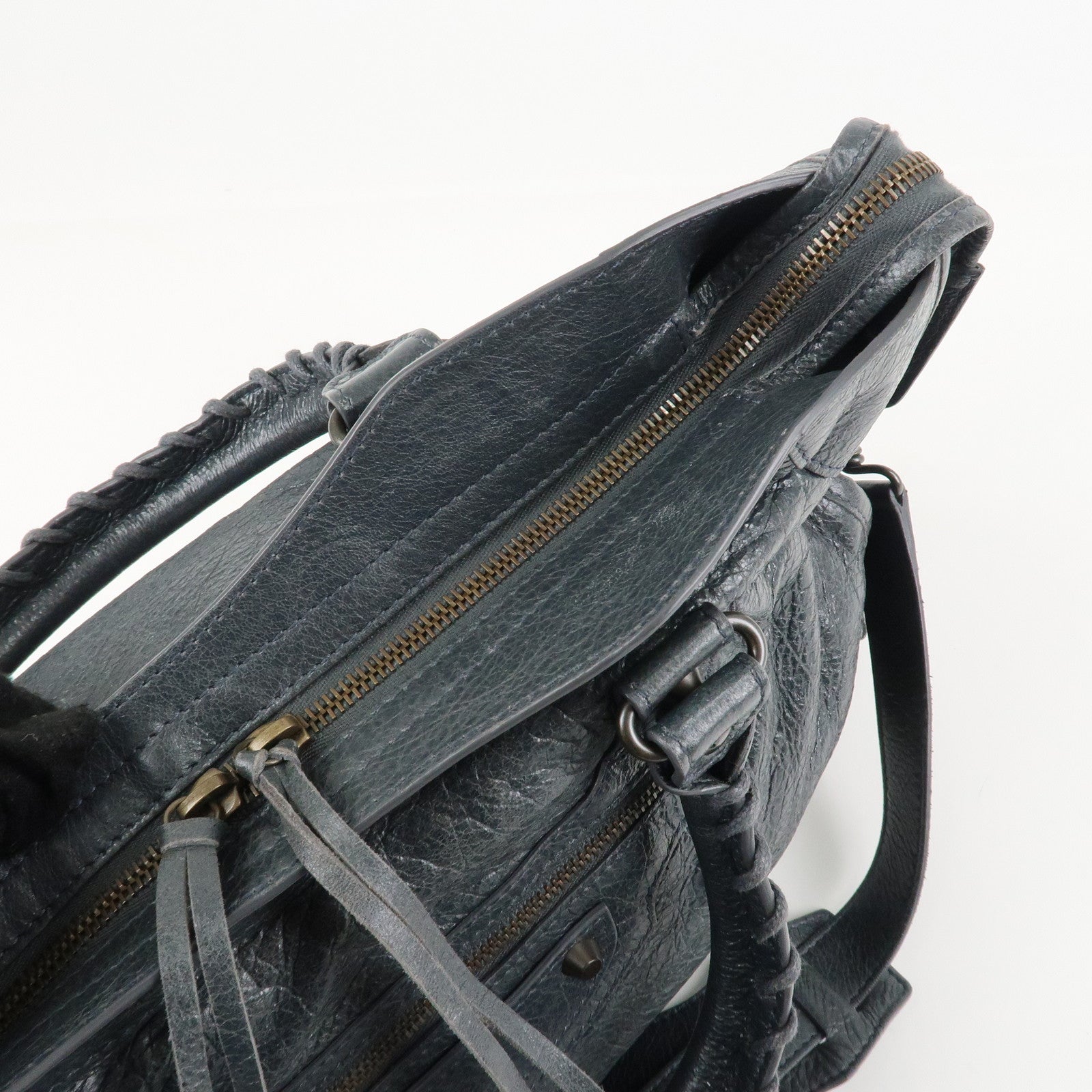 BALENCIAGA The City Leather 2Way Hand Bag Dark Gray 115748 Used