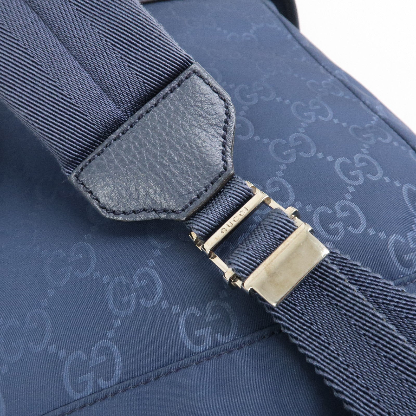 GUCCI GG Nylon Leather Backpack Rucksack Navy 387071