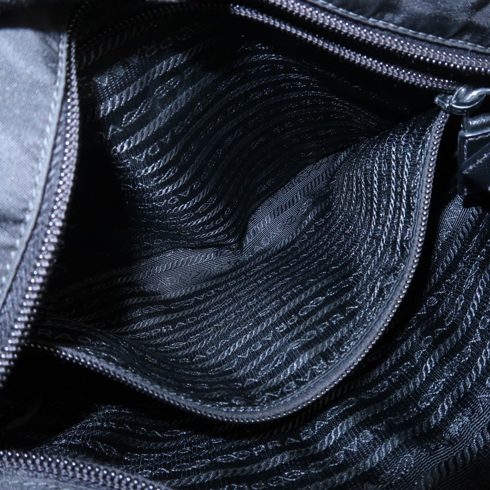 PRADA Triangle Logo Nylon Leather Shoulder Bag Silver HDW Black Used