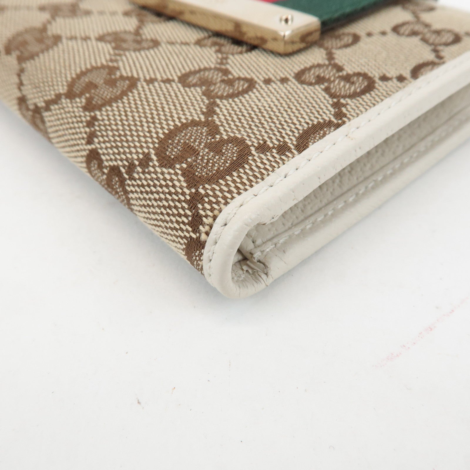 GUCCI Sherry GG Canvas Leather Bi-fold Wallet Beige Ivory 181669 Used